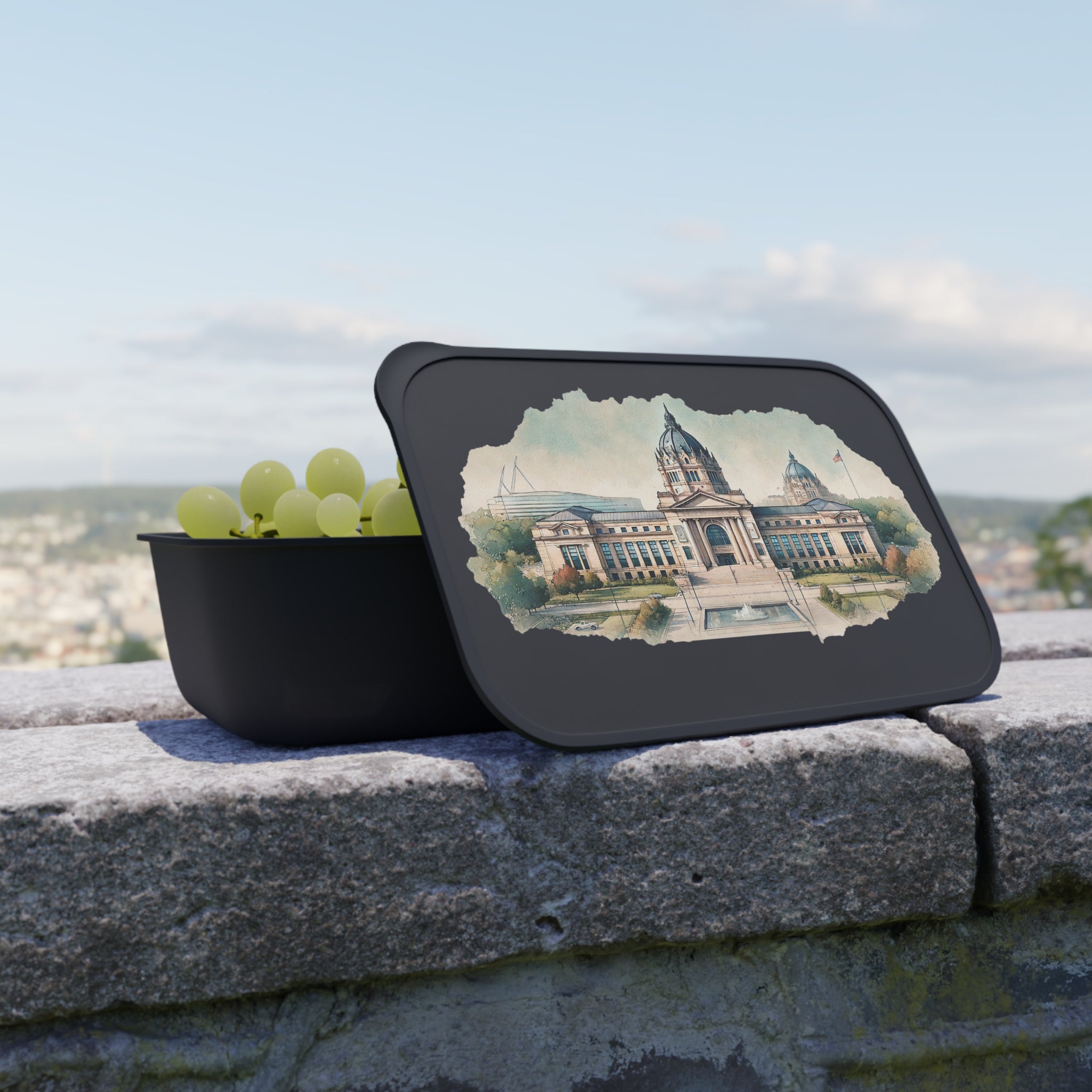 Bento Box — Vintage State Capitol Watercolor Design with Utensils