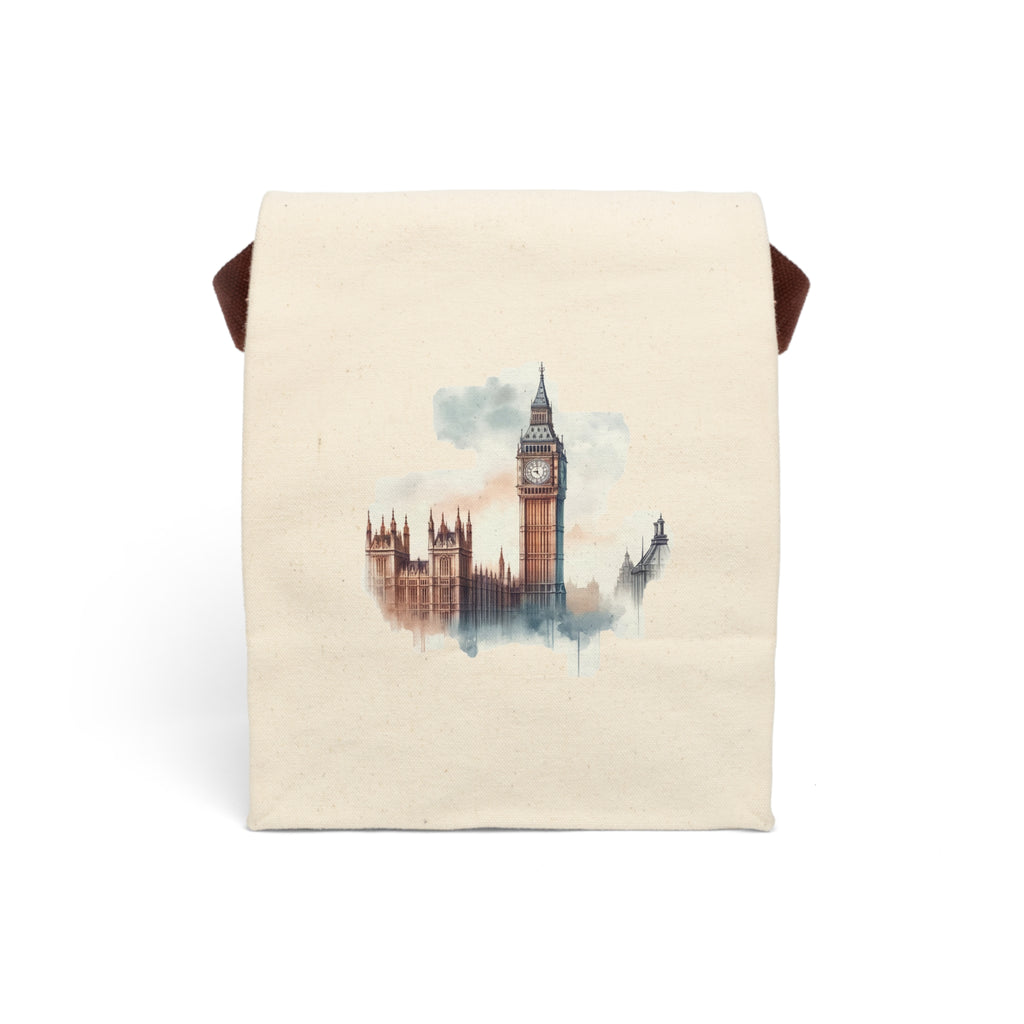 London Watercolor Canvas Lunch Bag with Strap — Big Ben Travel Tote