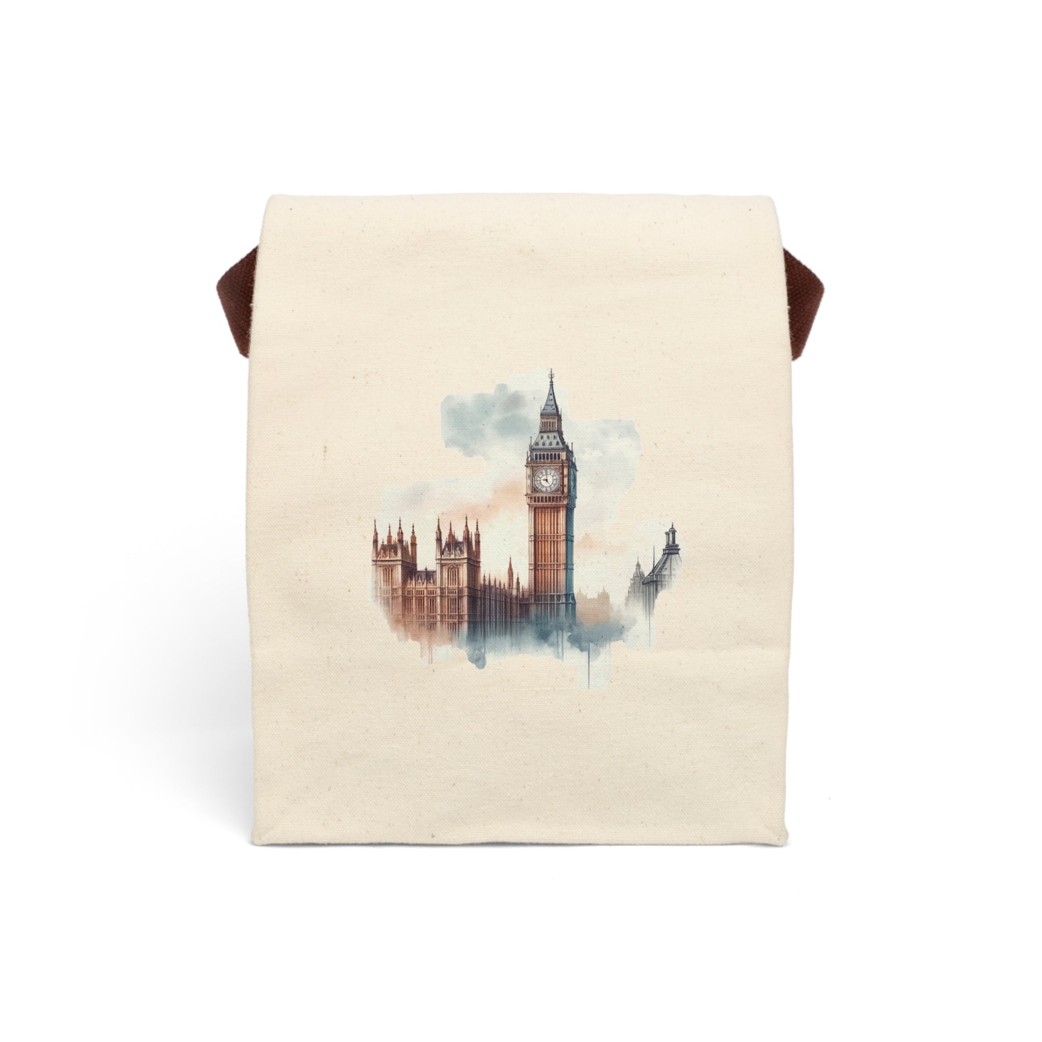 London Watercolor Canvas Lunch Bag with Strap — Big Ben Travel Tote