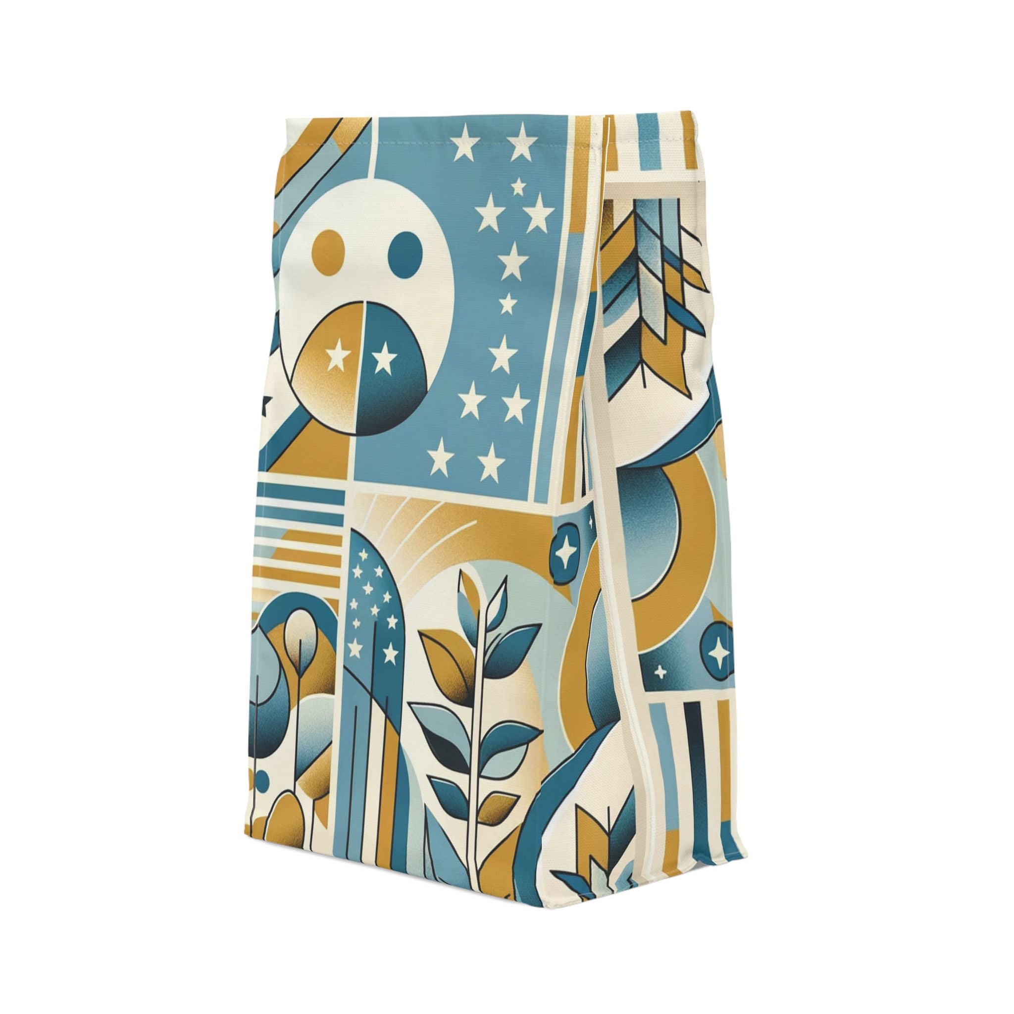 Retro Botanical Lunch Bag — Geometric Sun & Stars Insulated Tote