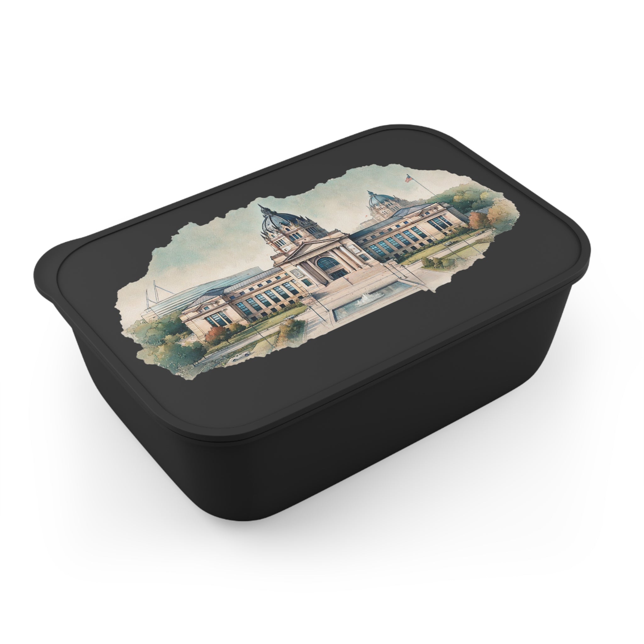 Bento Box — Vintage State Capitol Watercolor Design with Utensils