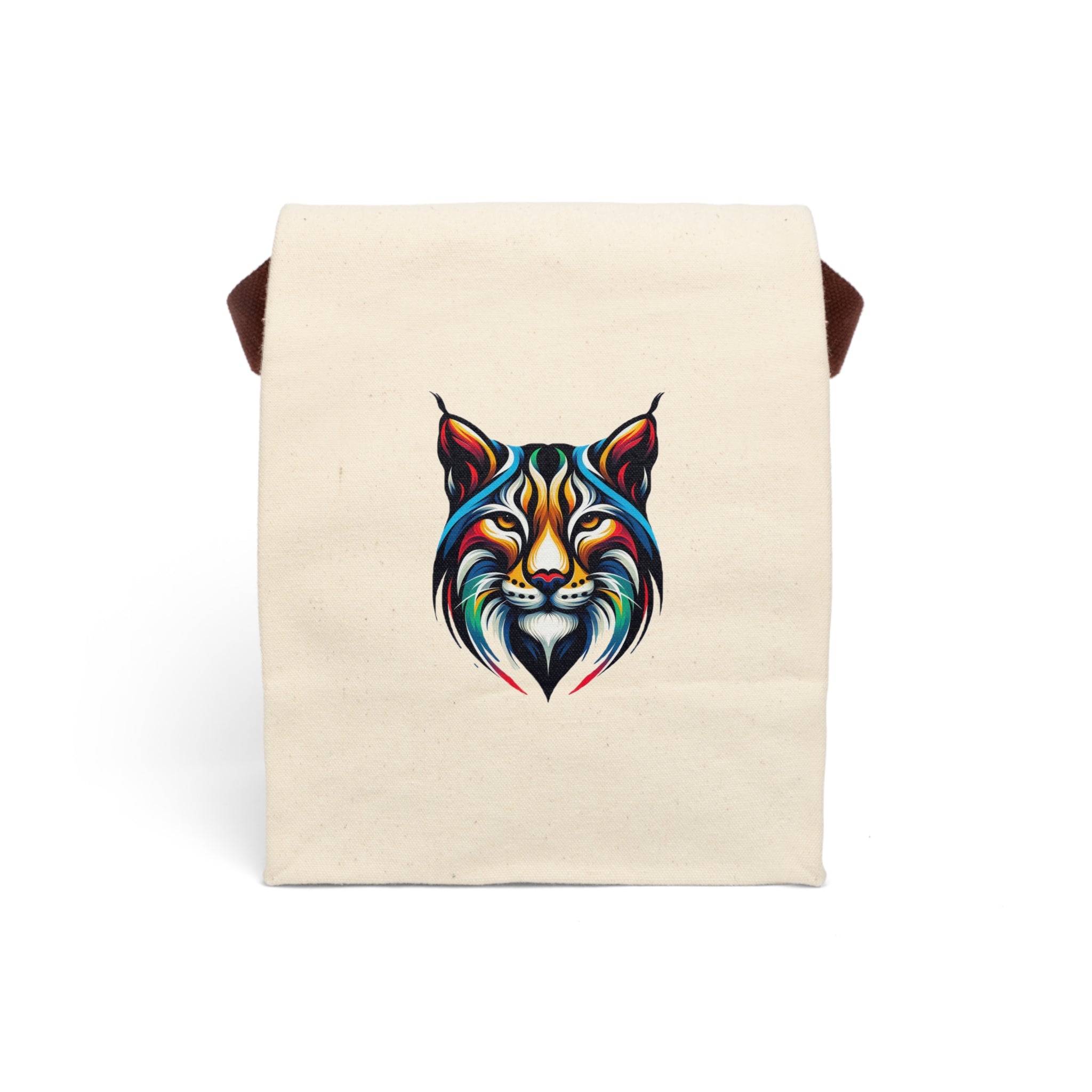 Canvas Lunch Bag — Colorful Lynx Art Insulated Bag with Strap