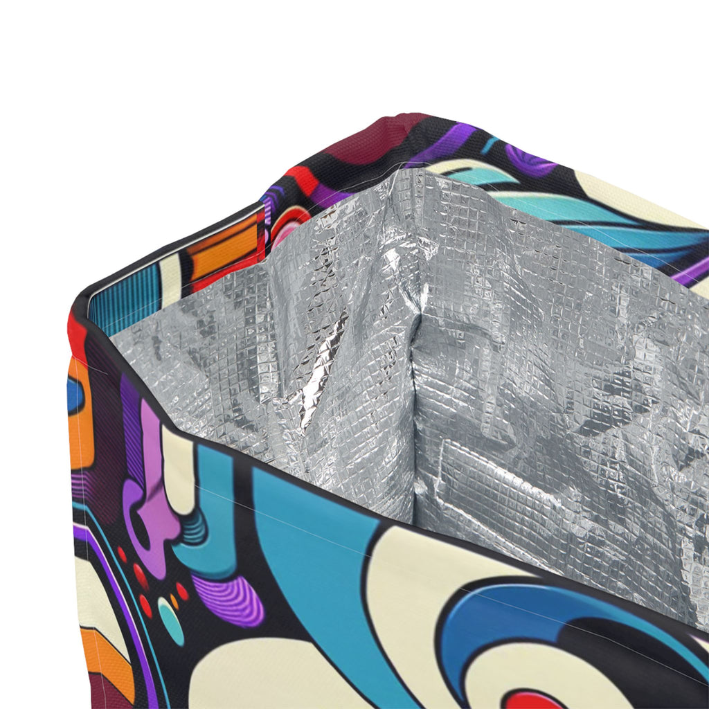 Retro Psychedelic FloraLunch Bag — Cl olorful 70s-Inspired Insulated Tote