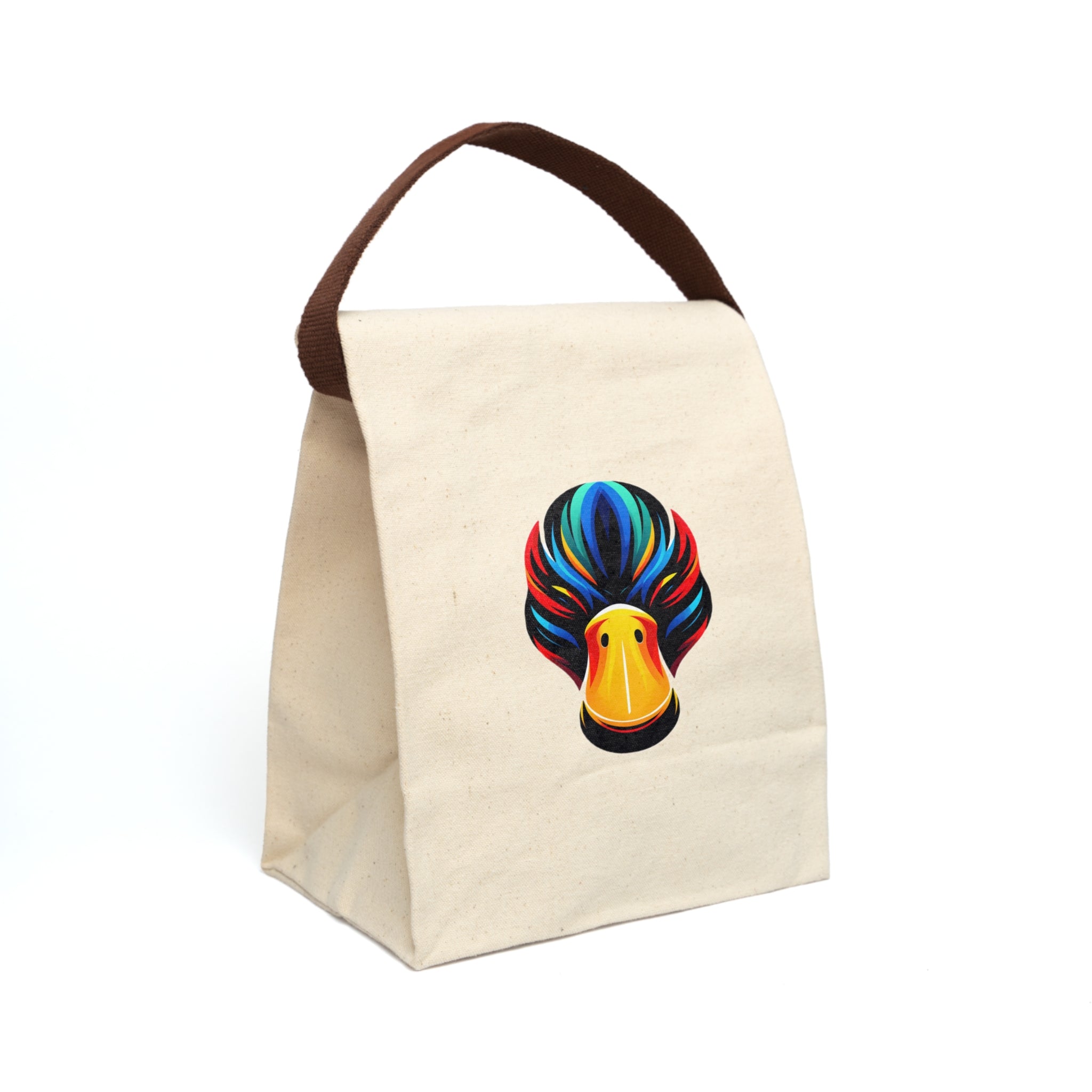 Canvas Lunch Bag — Colorful Platypus Art Lunch Tote with Strap