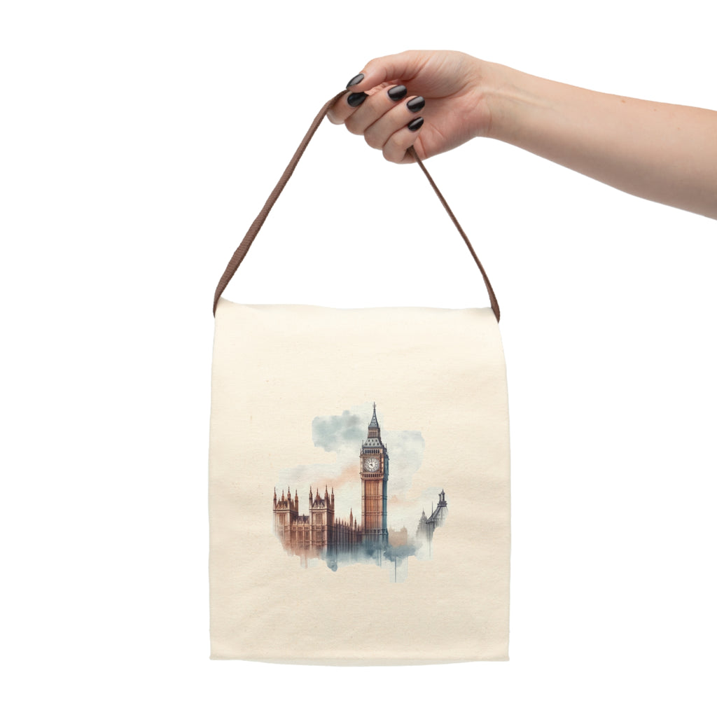 London Watercolor Canvas Lunch Bag with Strap — Big Ben Travel Tote