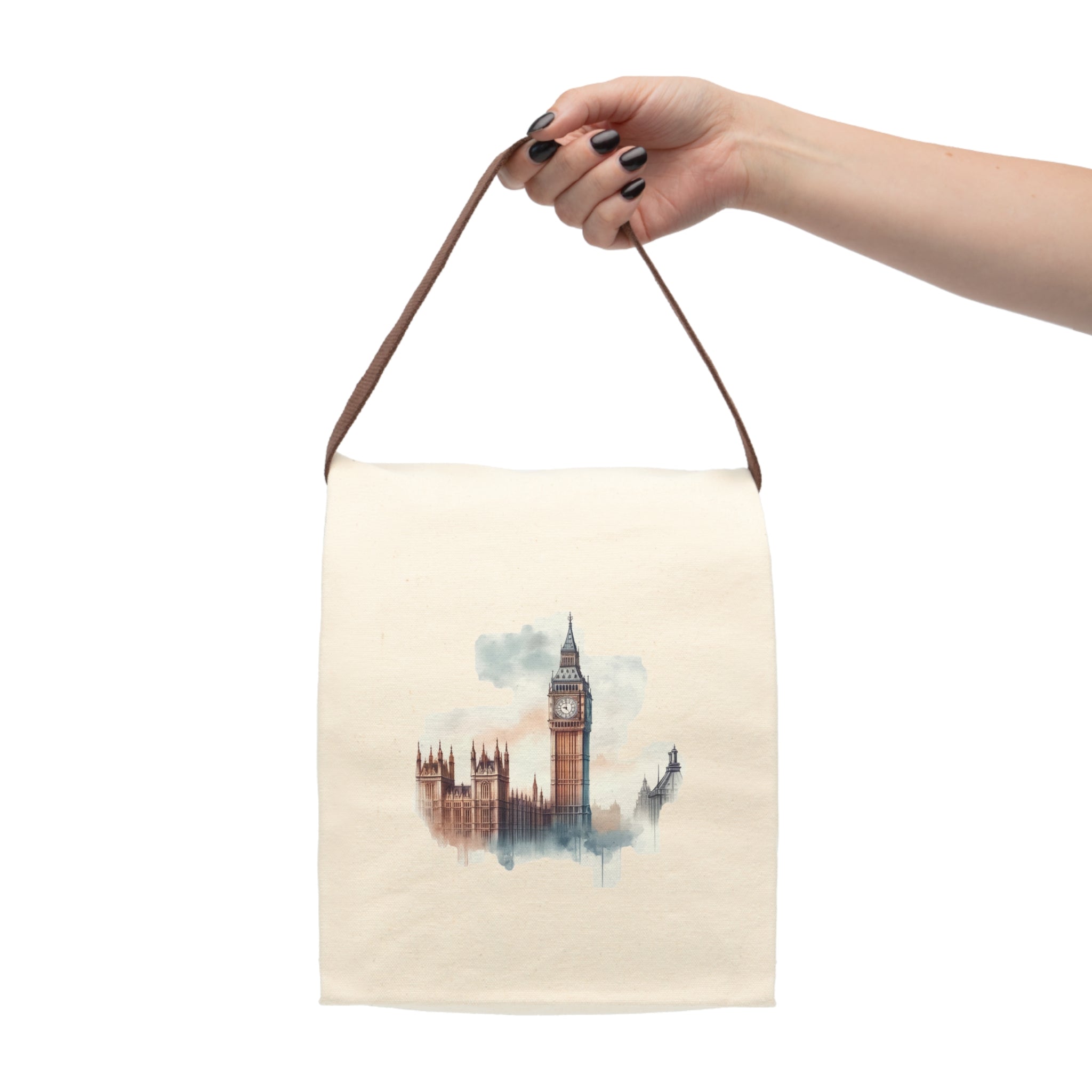 London Watercolor Canvas Lunch Bag with Strap — Big Ben Travel Tote