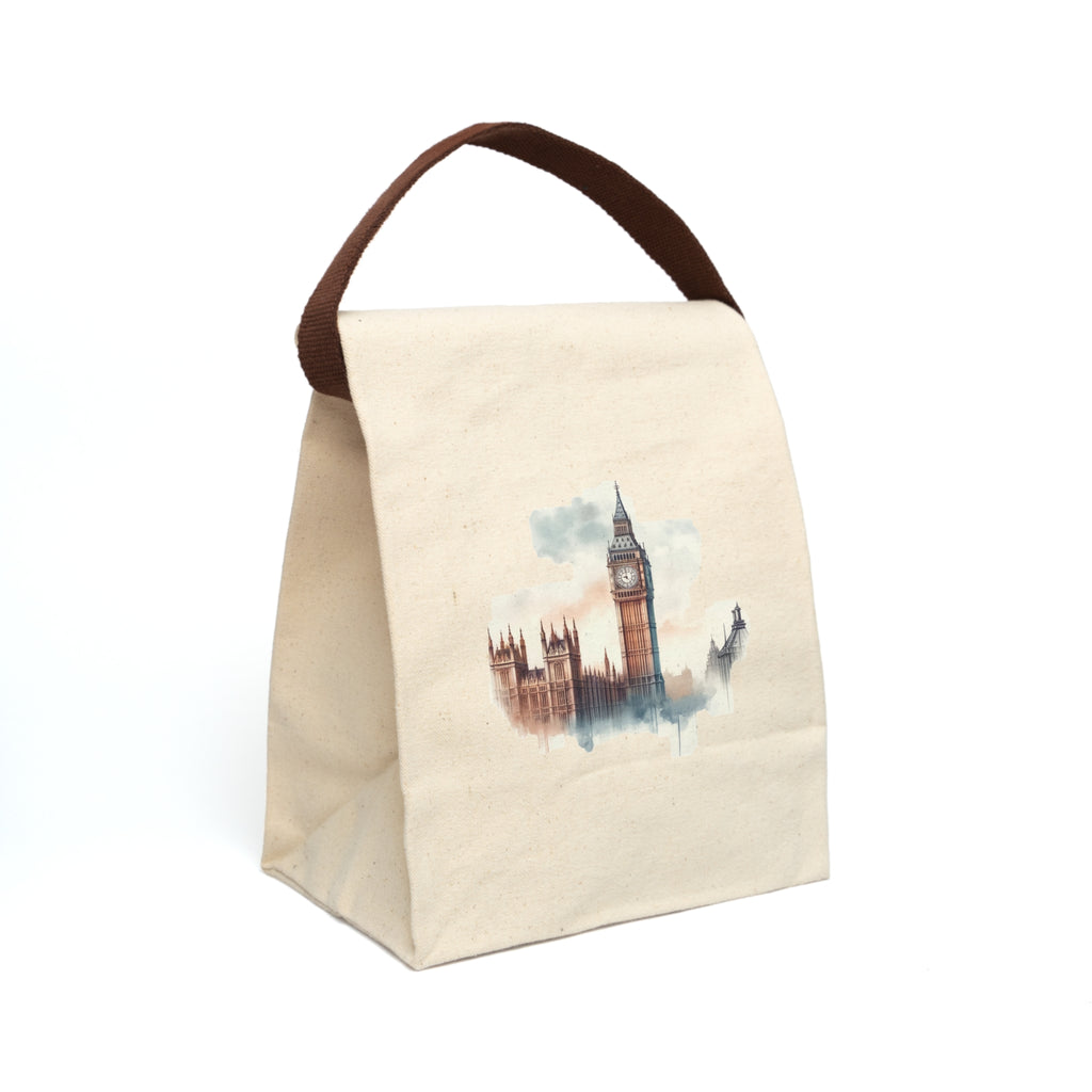 London Watercolor Canvas Lunch Bag with Strap — Big Ben Travel Tote