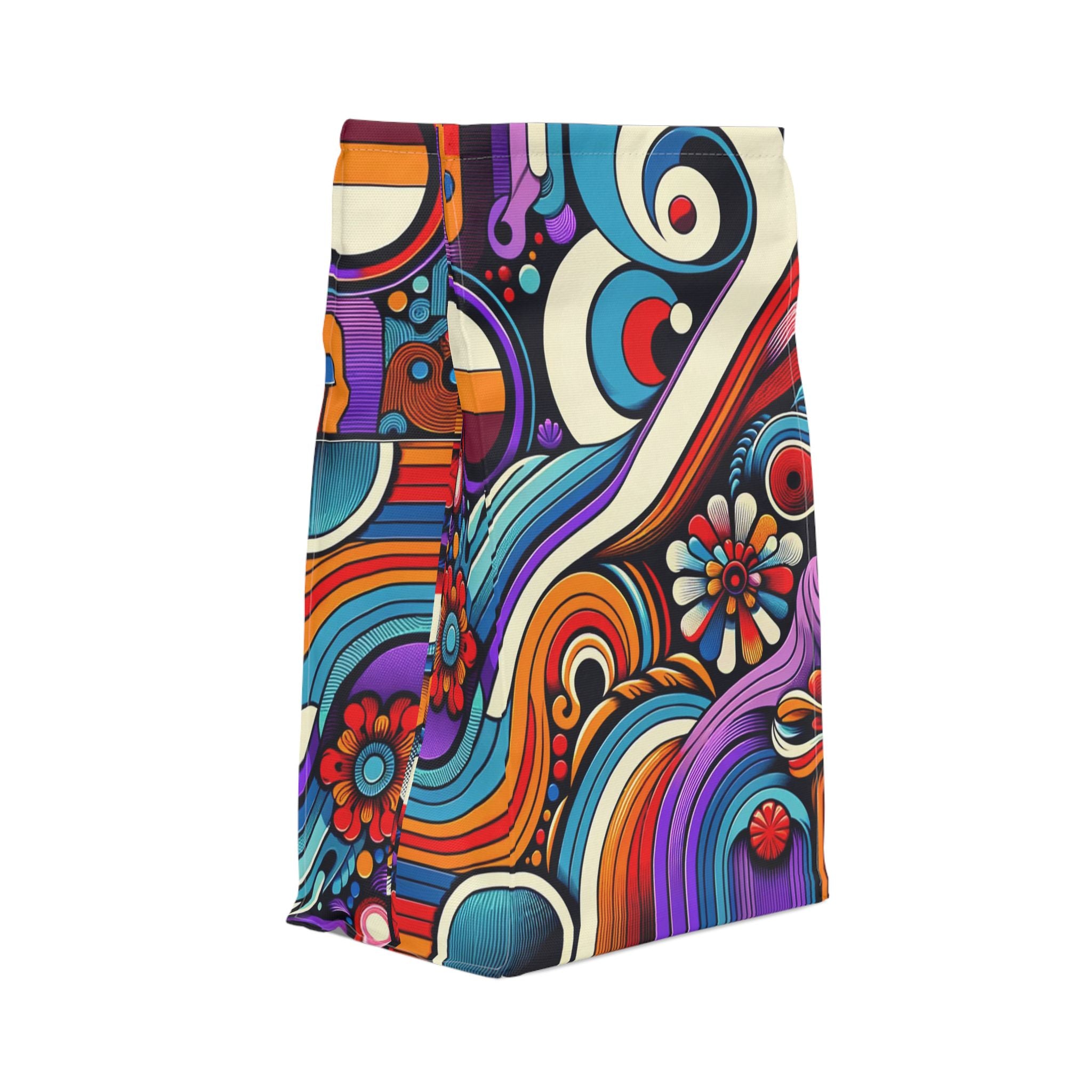 Retro Psychedelic FloraLunch Bag — Cl olorful 70s-Inspired Insulated Tote