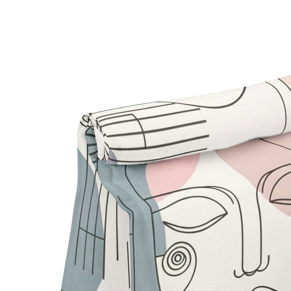 Abstract Line Art Face Lunch Bag — Minimalist Pastel Polyester Tote