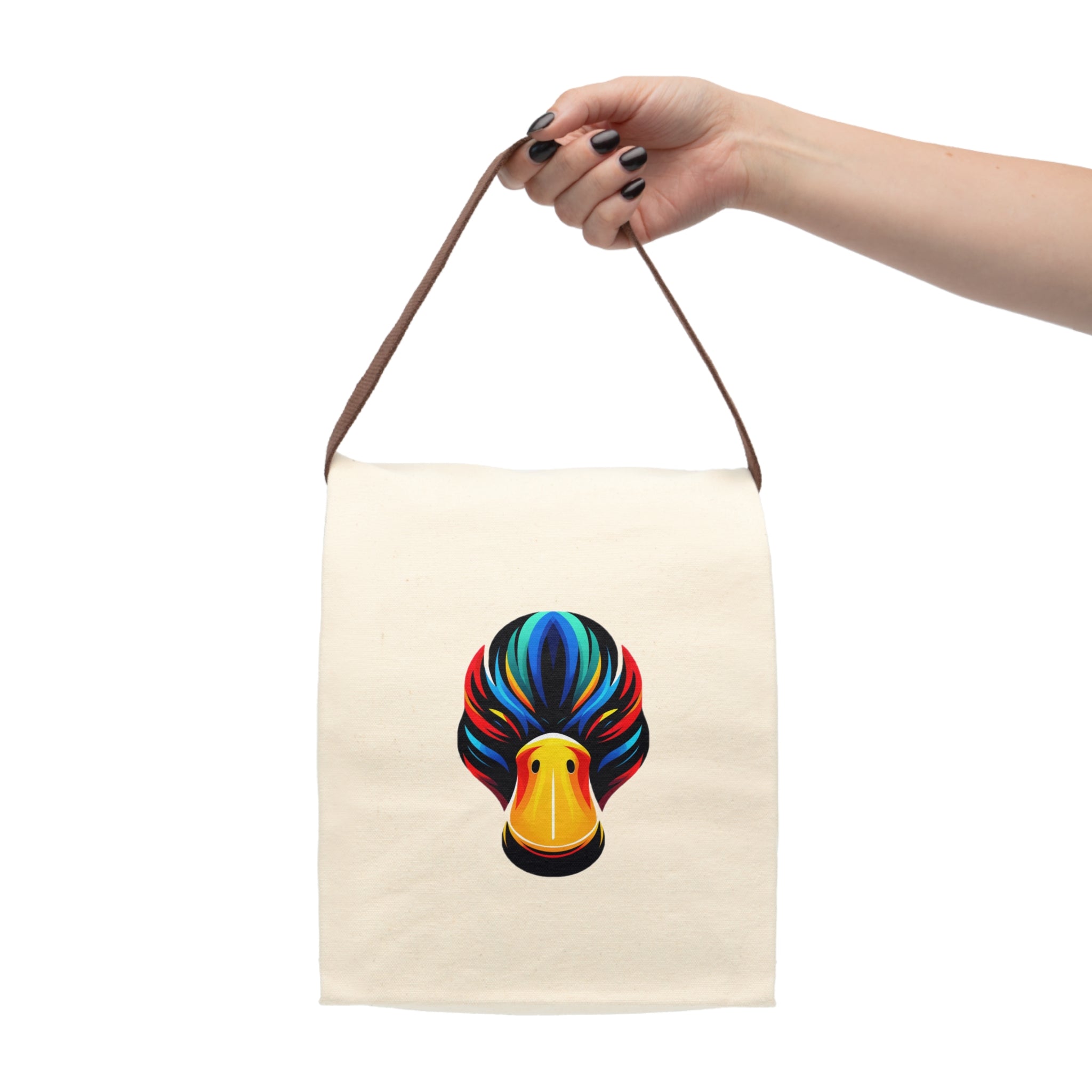 Canvas Lunch Bag — Colorful Platypus Art Lunch Tote with Strap