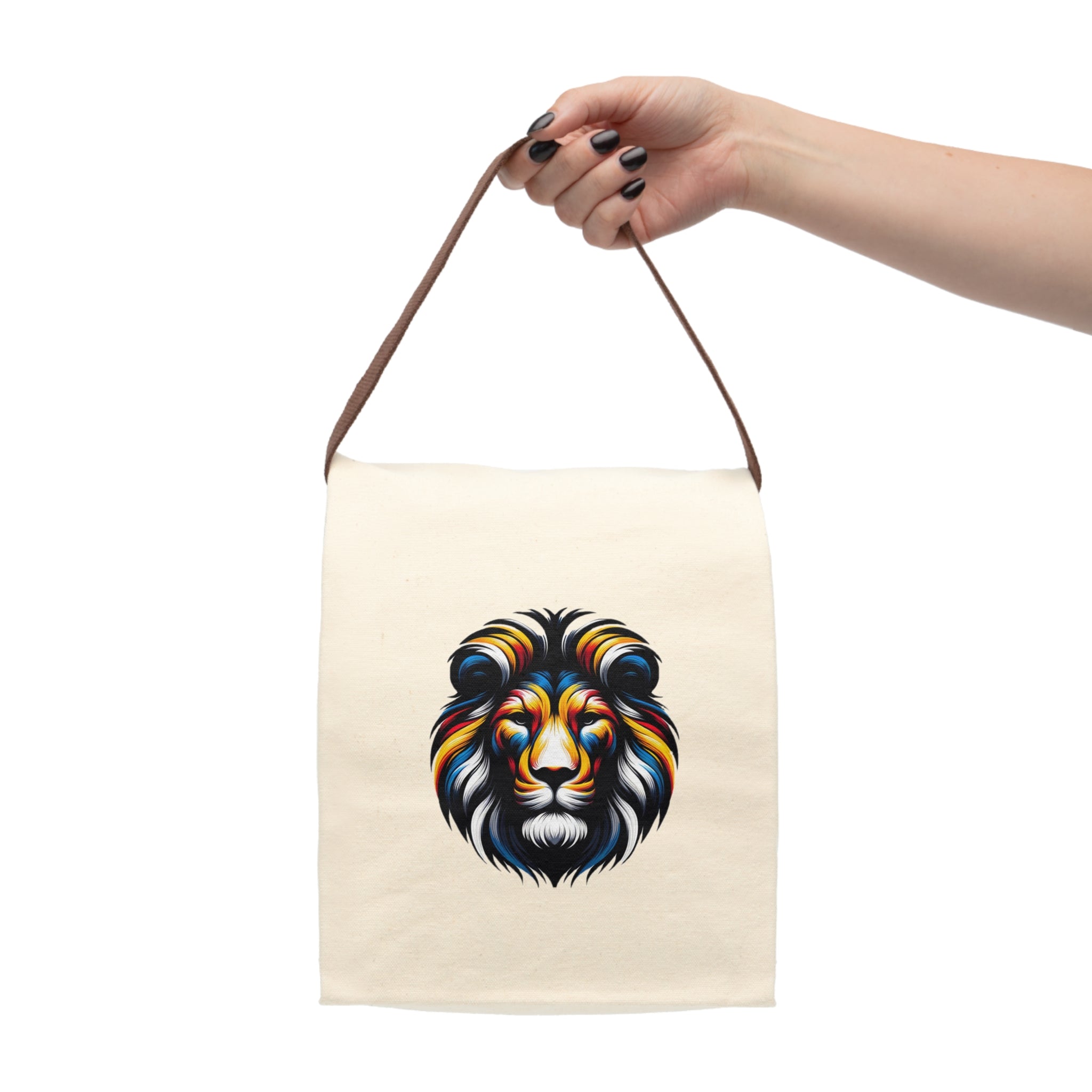 Colorful Lion Canvas Lunch Bag with Strap — Insulated Reusable Tote for Kids & Adults