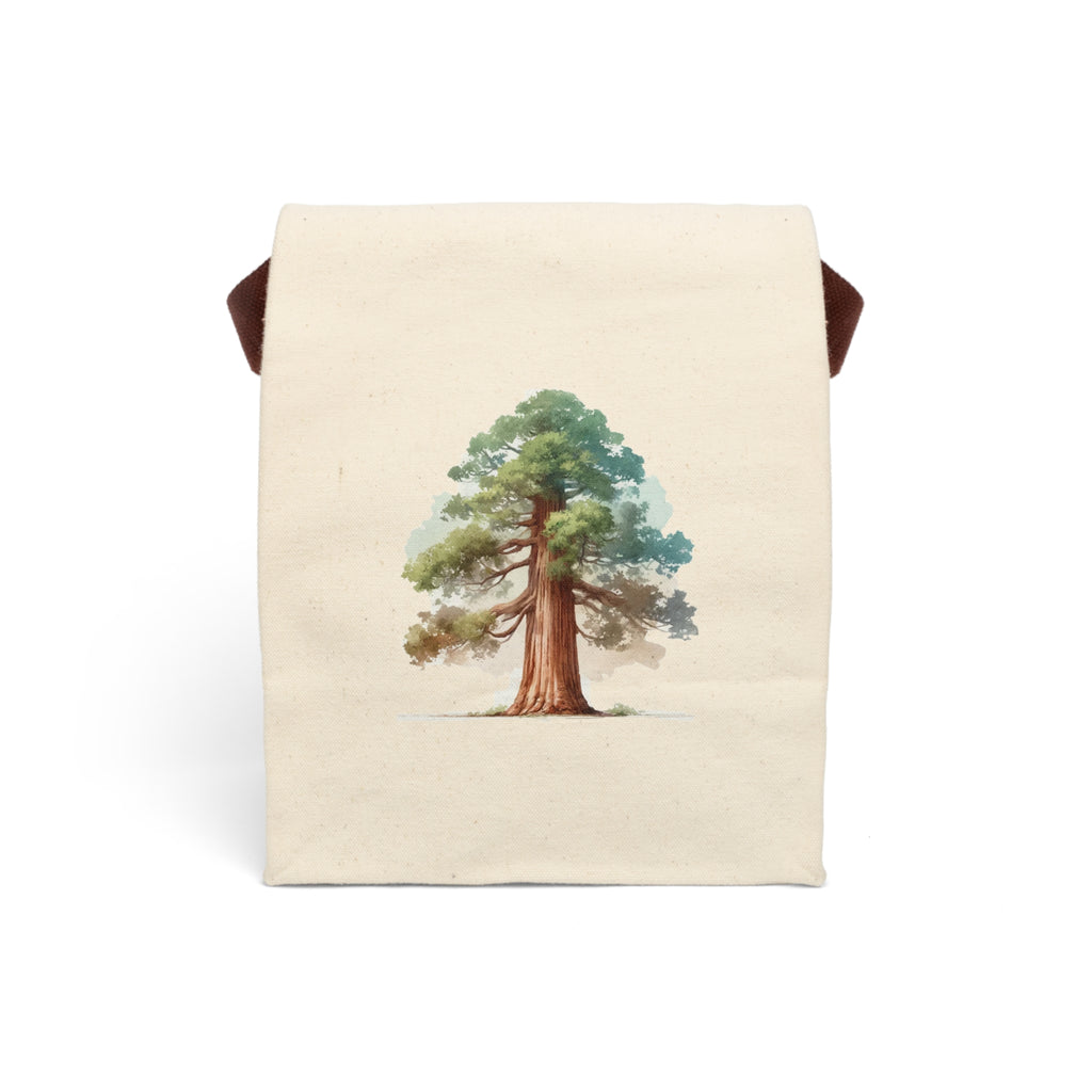 Canvas Lunch Bag — Watercolor Redwood Tree Lunch Tote with Strap