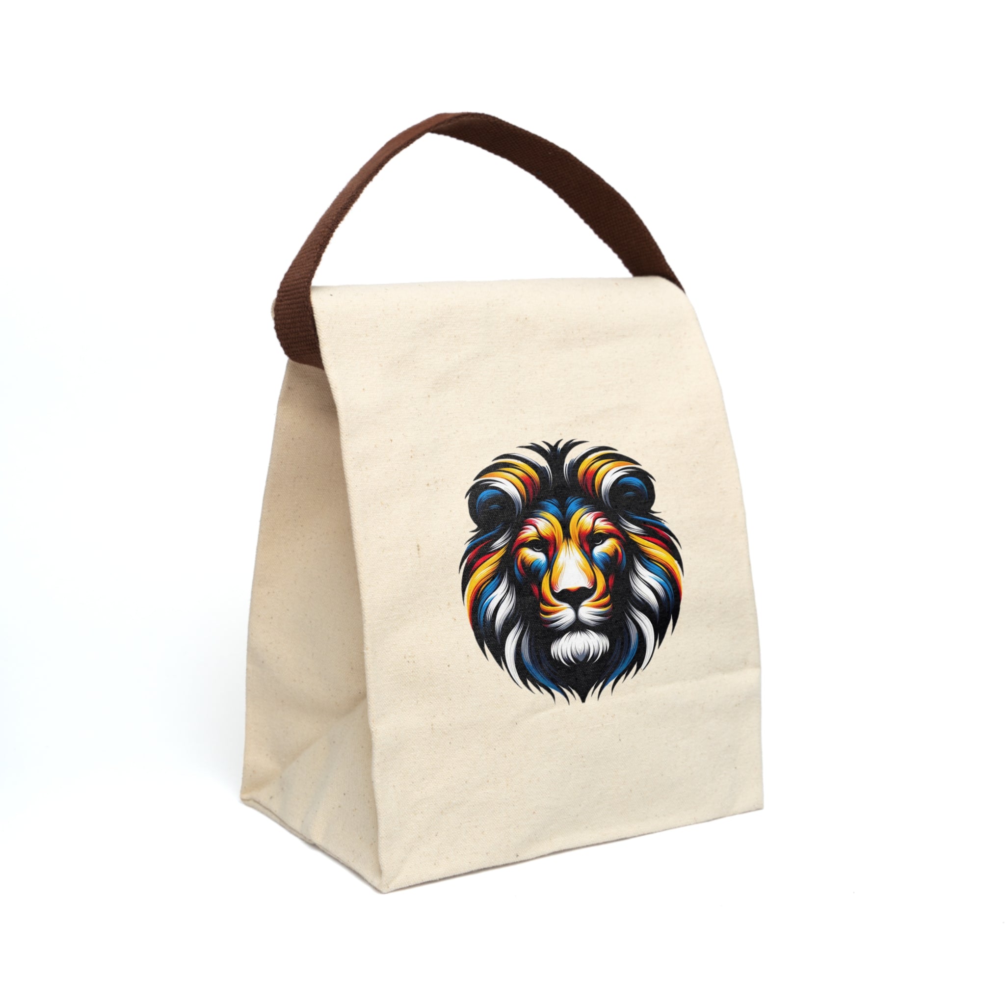 Colorful Lion Canvas Lunch Bag with Strap — Insulated Reusable Tote for Kids & Adults