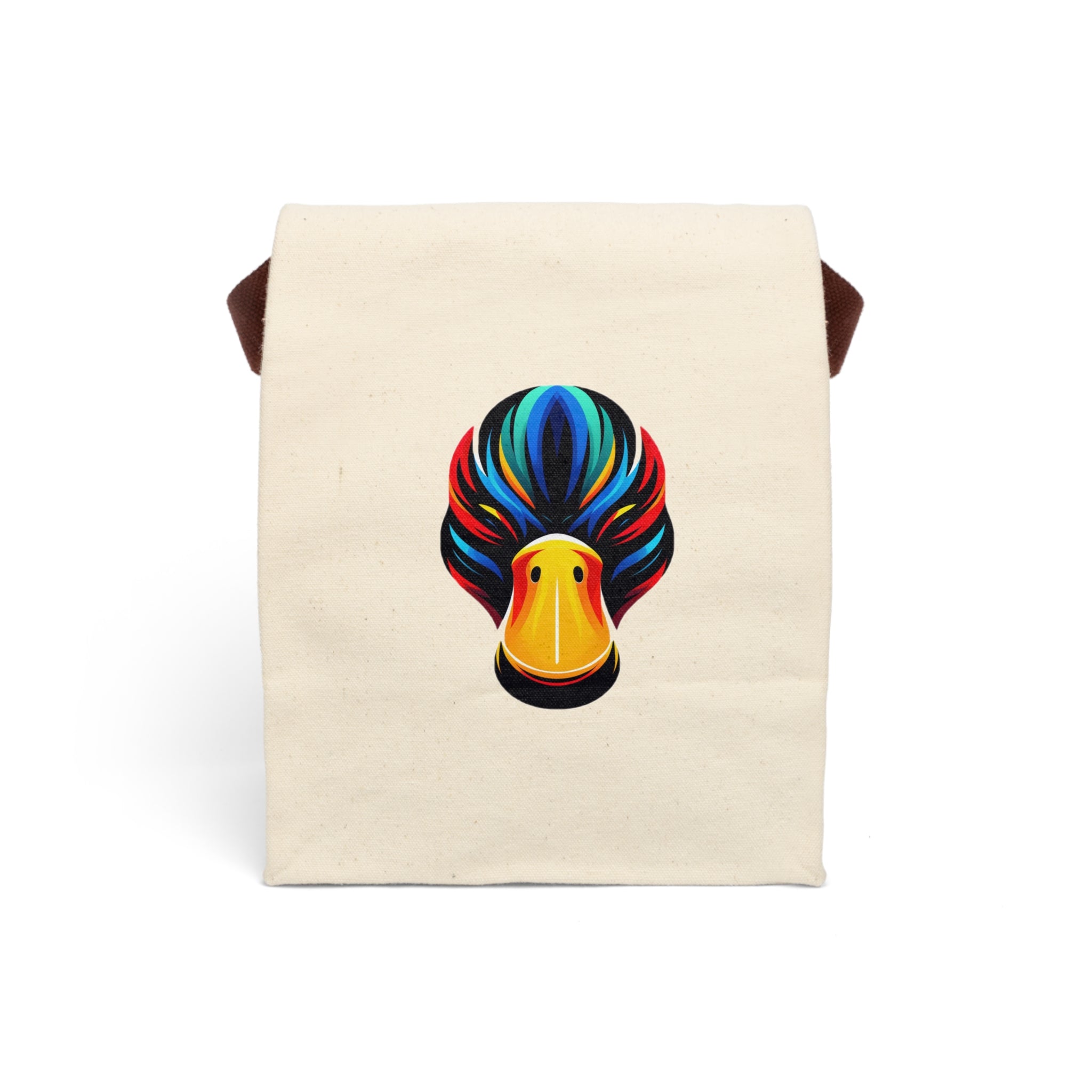 Canvas Lunch Bag — Colorful Platypus Art Lunch Tote with Strap