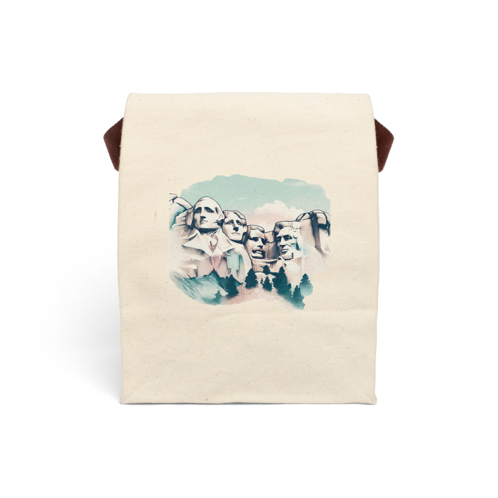 Mount Rushmore Watercolor Canvas Lunch Bag with Strap — Patriotic Travel Lunch Tote