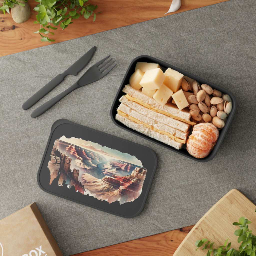 Grand Canyon Watercolor Bento Box — Eco PLA Lunchbox with Utensils & Secure Band
