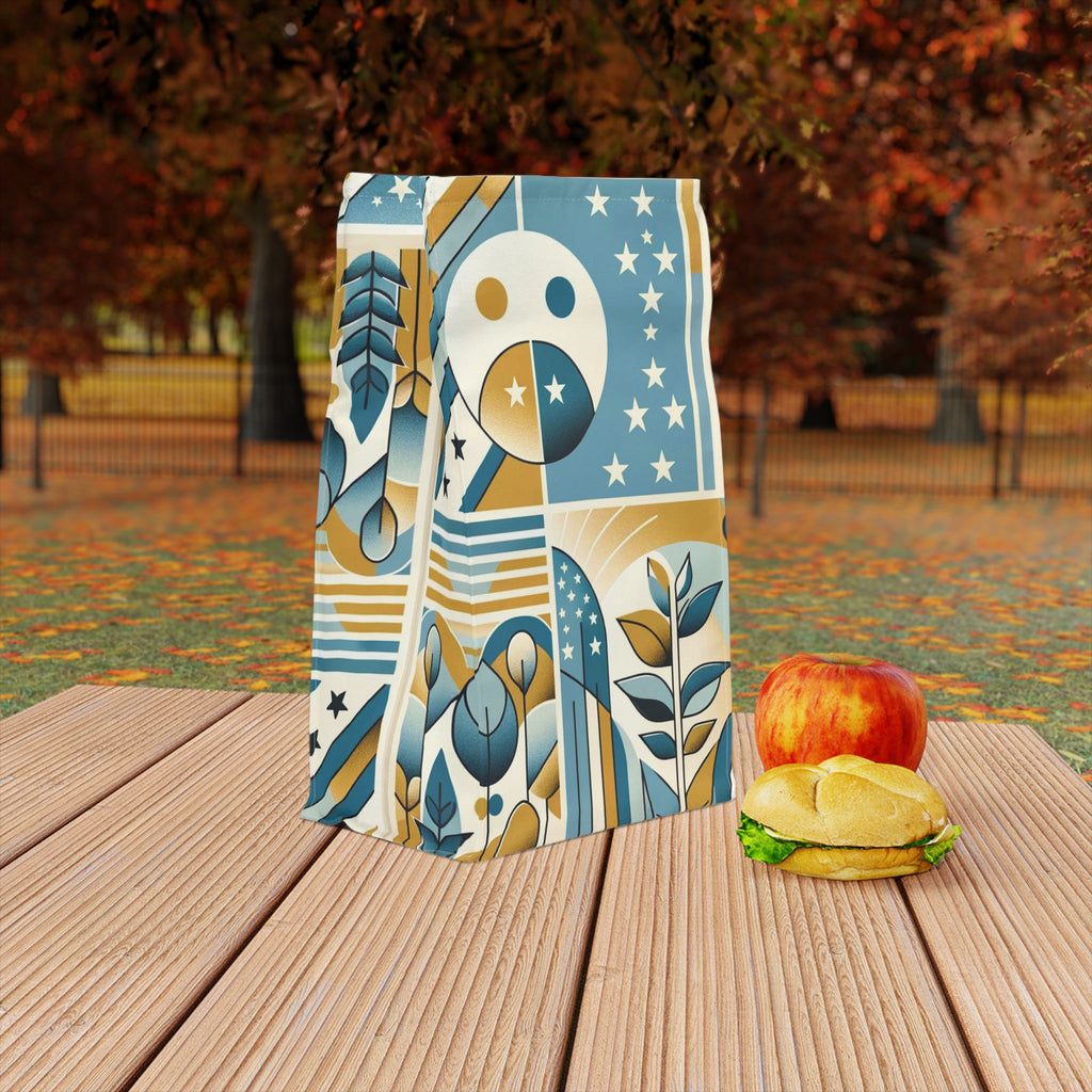 Retro Botanical Lunch Bag — Geometric Sun & Stars Insulated Tote