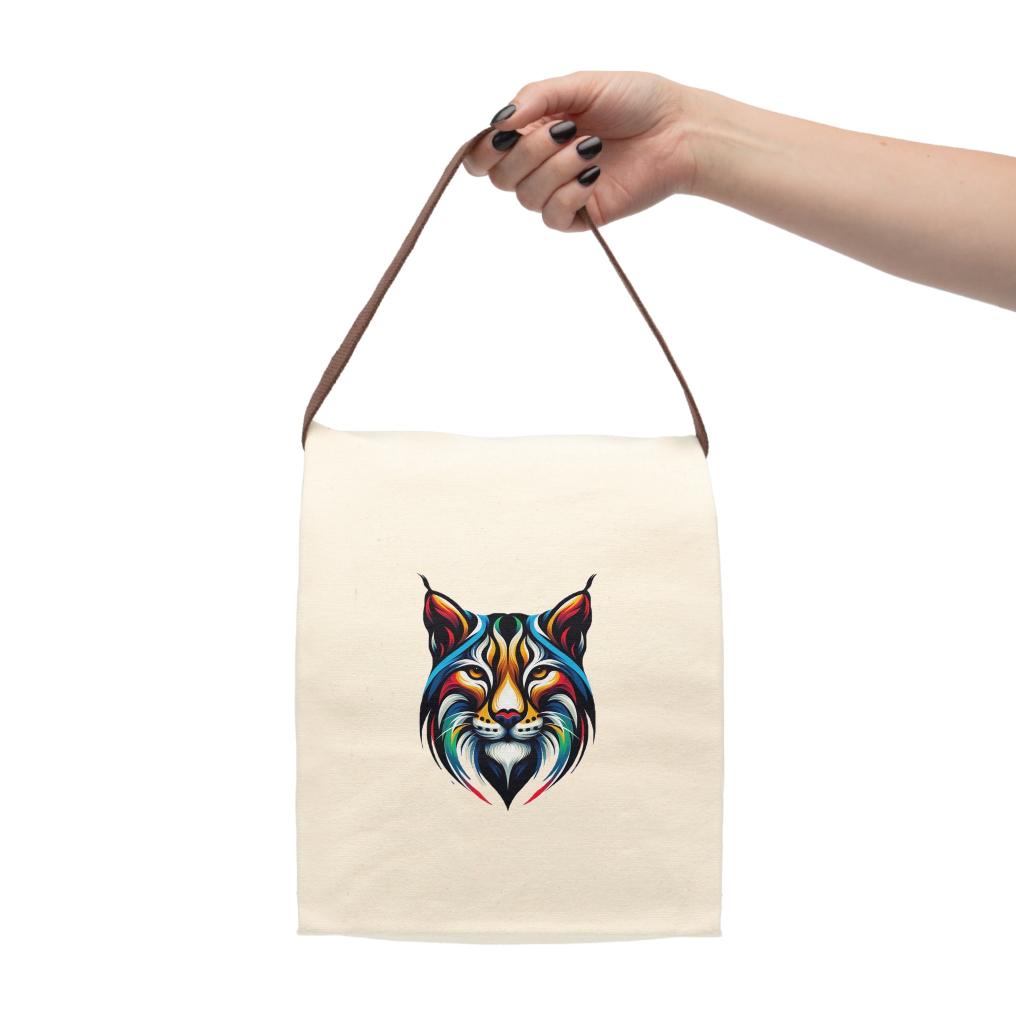 Canvas Lunch Bag — Colorful Lynx Art Insulated Bag with Strap