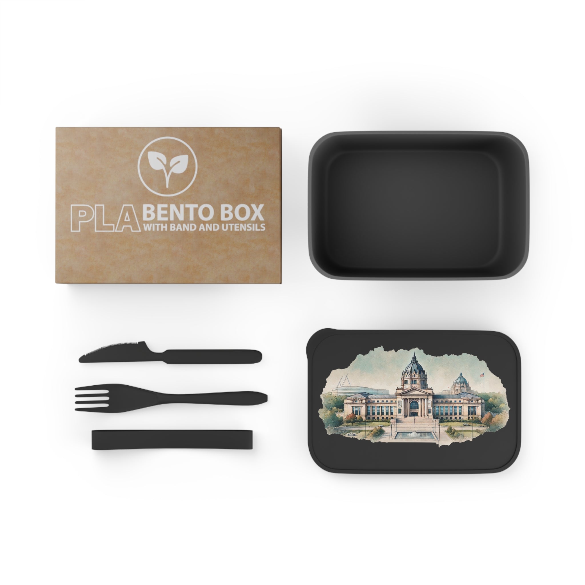Bento Box — Vintage State Capitol Watercolor Design with Utensils