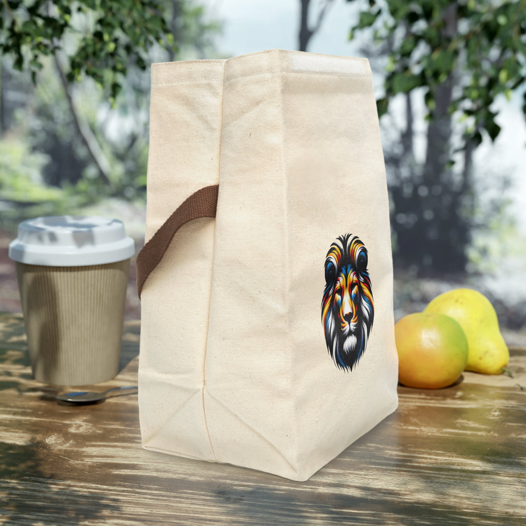 Colorful Lion Canvas Lunch Bag with Strap — Insulated Reusable Tote for Kids & Adults