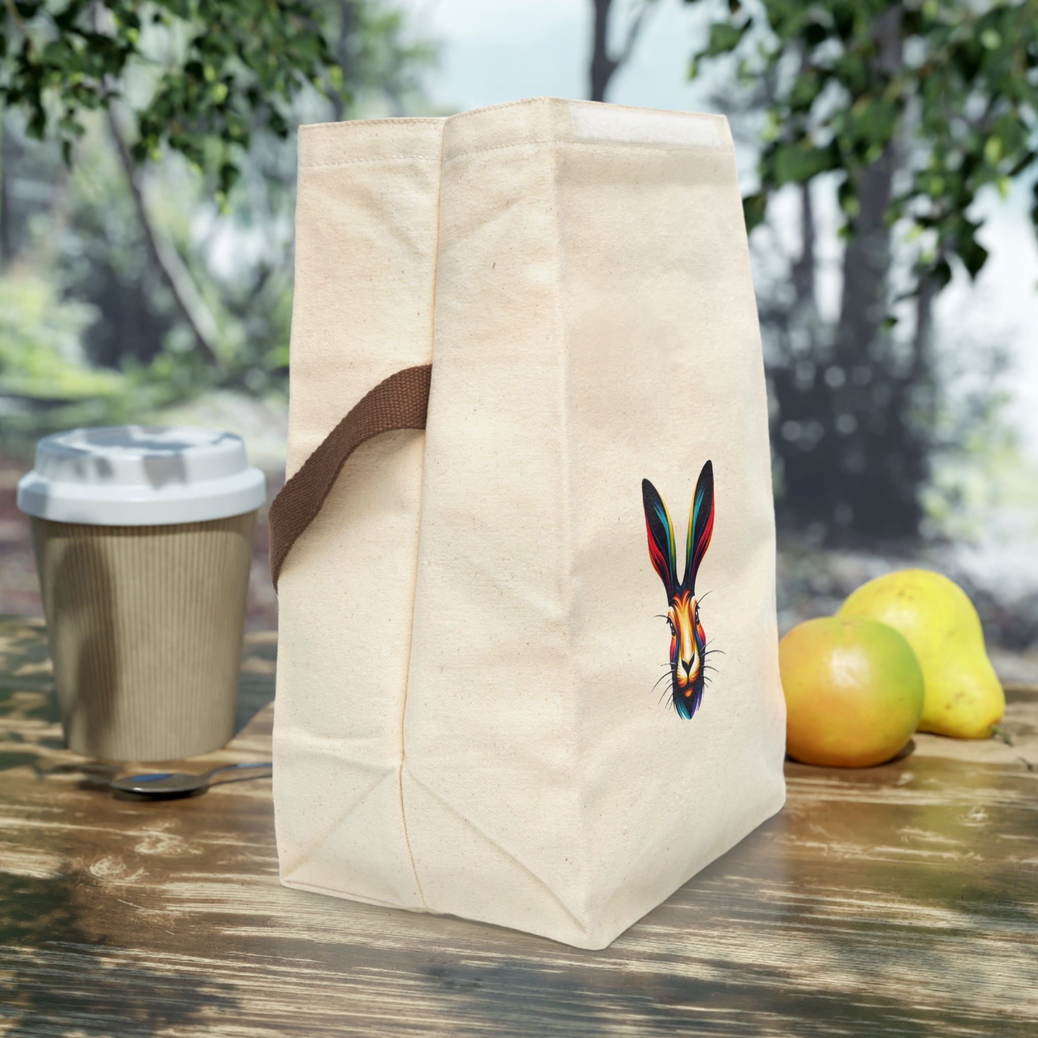 Canvas Lunch Bag — Colorful Hare Face Lunch Tote with Strap