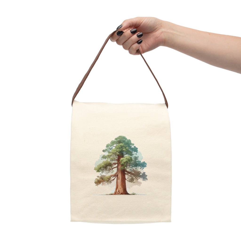 Canvas Lunch Bag — Watercolor Redwood Tree Lunch Tote with Strap