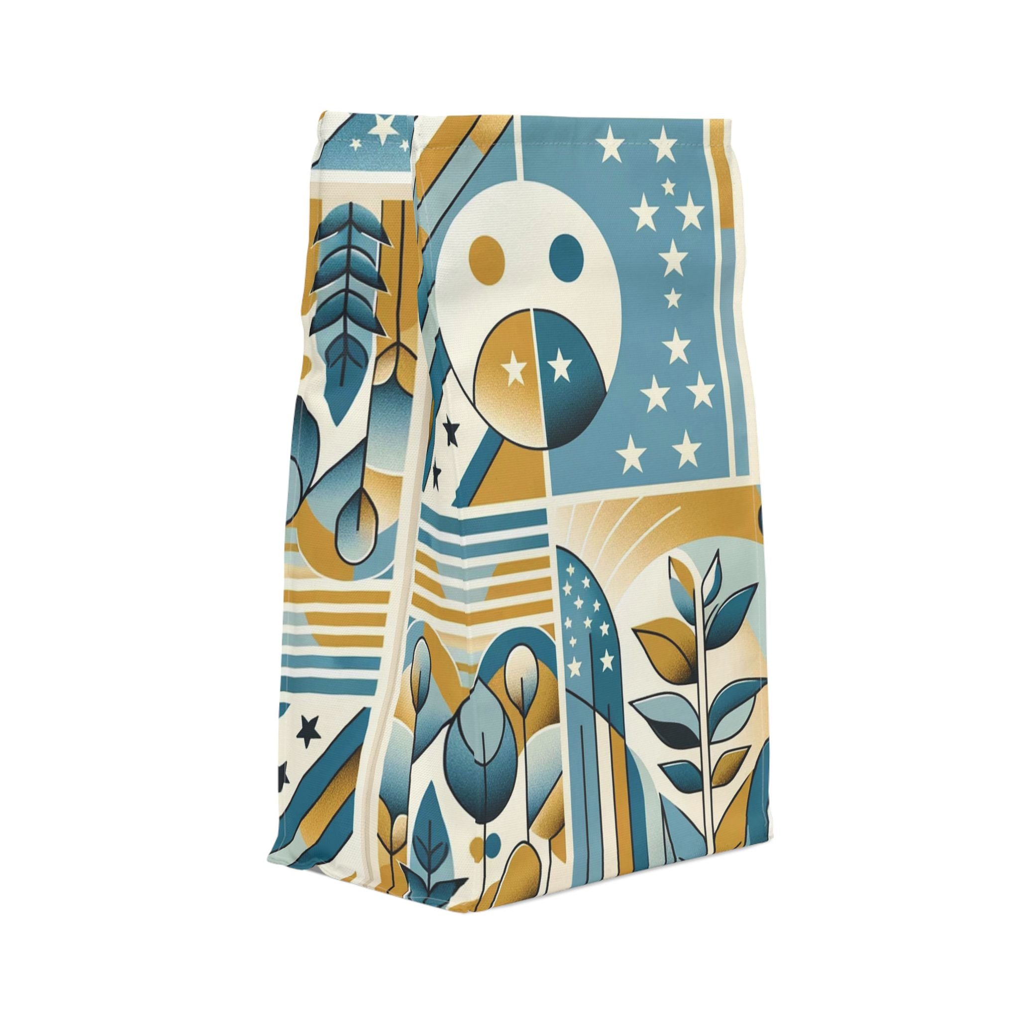 Retro Botanical Lunch Bag — Geometric Sun & Stars Insulated Tote