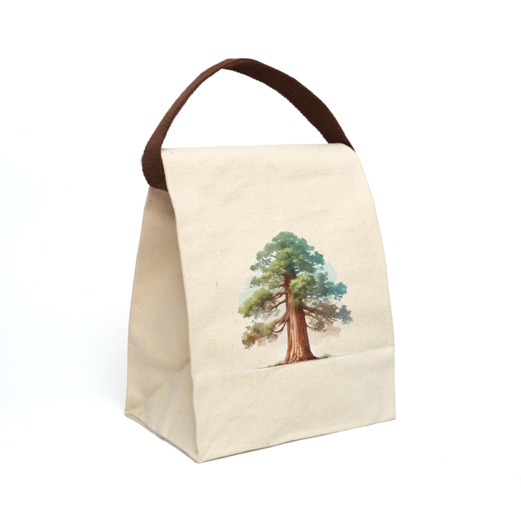 Canvas Lunch Bag — Watercolor Redwood Tree Lunch Tote with Strap