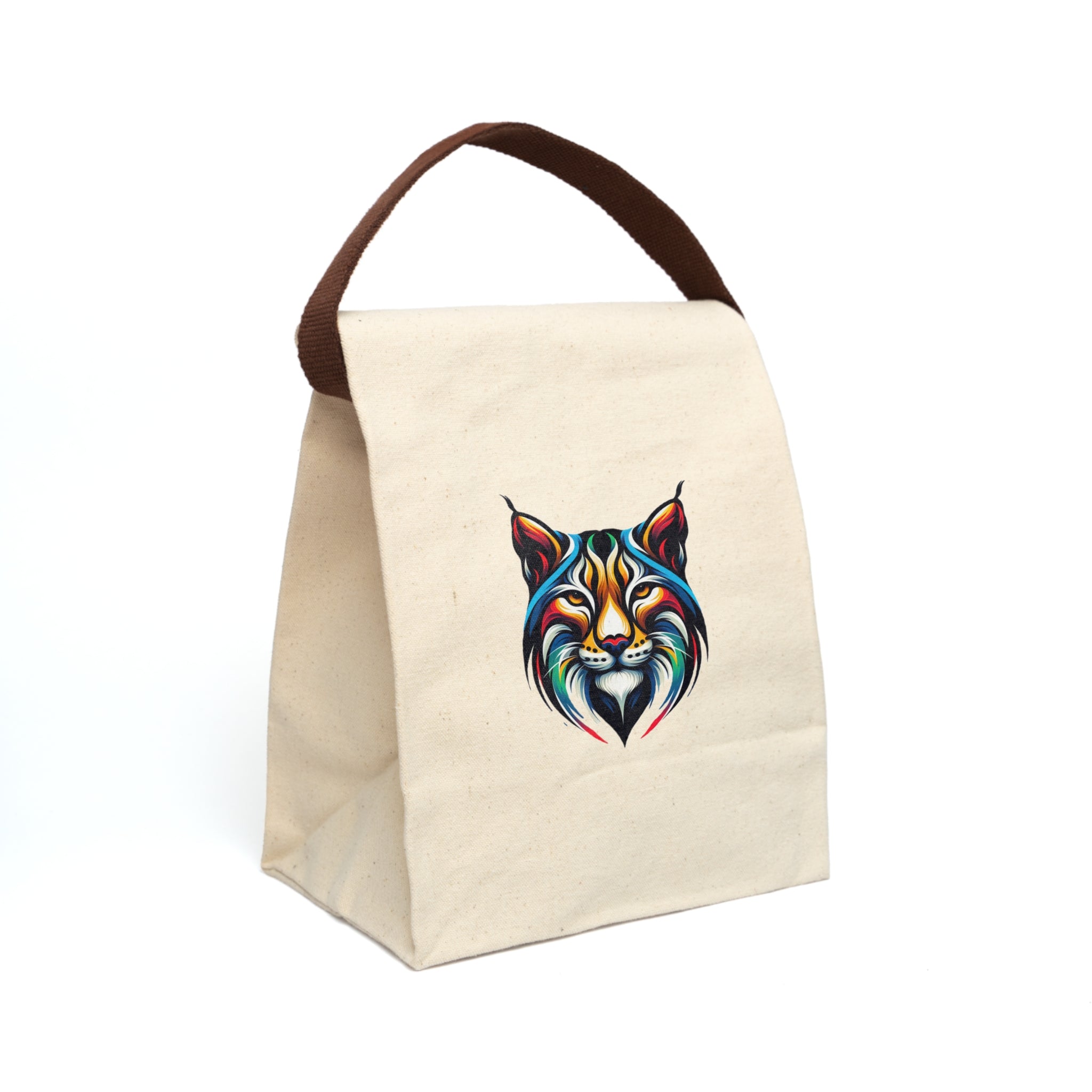 Canvas Lunch Bag — Colorful Lynx Art Insulated Bag with Strap