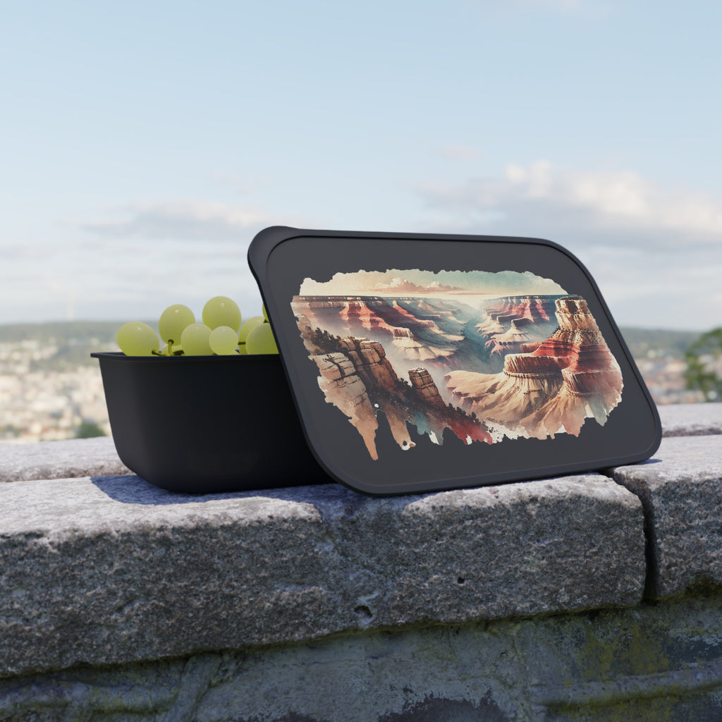 Grand Canyon Watercolor Bento Box — Eco PLA Lunchbox with Utensils & Secure Band
