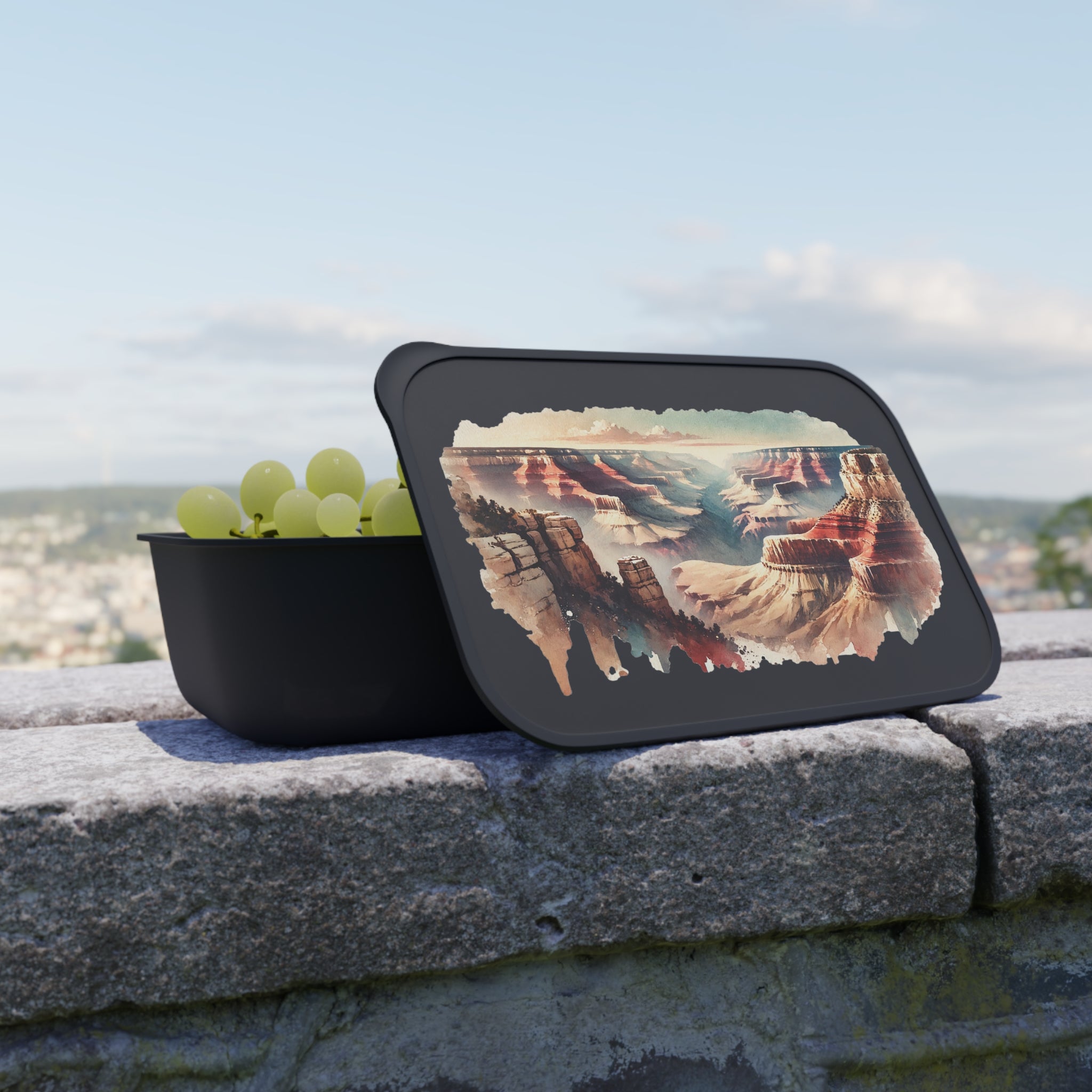 Grand Canyon Watercolor Bento Box — Eco PLA Lunchbox with Utensils & Secure Band