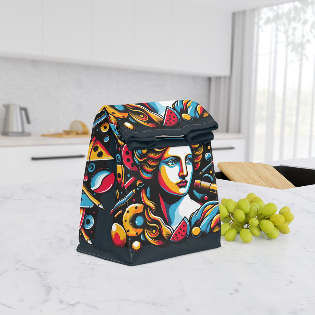 Retro Pop Art Venus Polyester Lunch Bag — Colorful Classical Portrait Insulated Tote