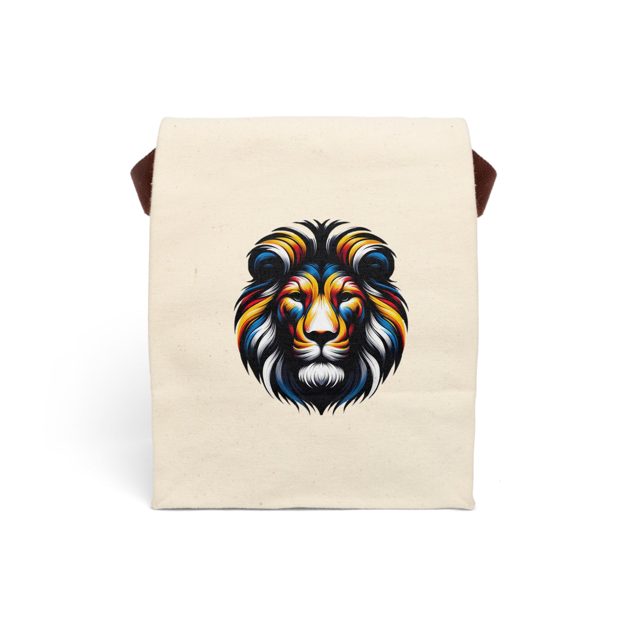 Colorful Lion Canvas Lunch Bag with Strap — Insulated Reusable Tote for Kids & Adults