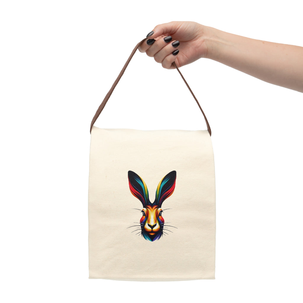 Canvas Lunch Bag — Colorful Hare Face Lunch Tote with Strap