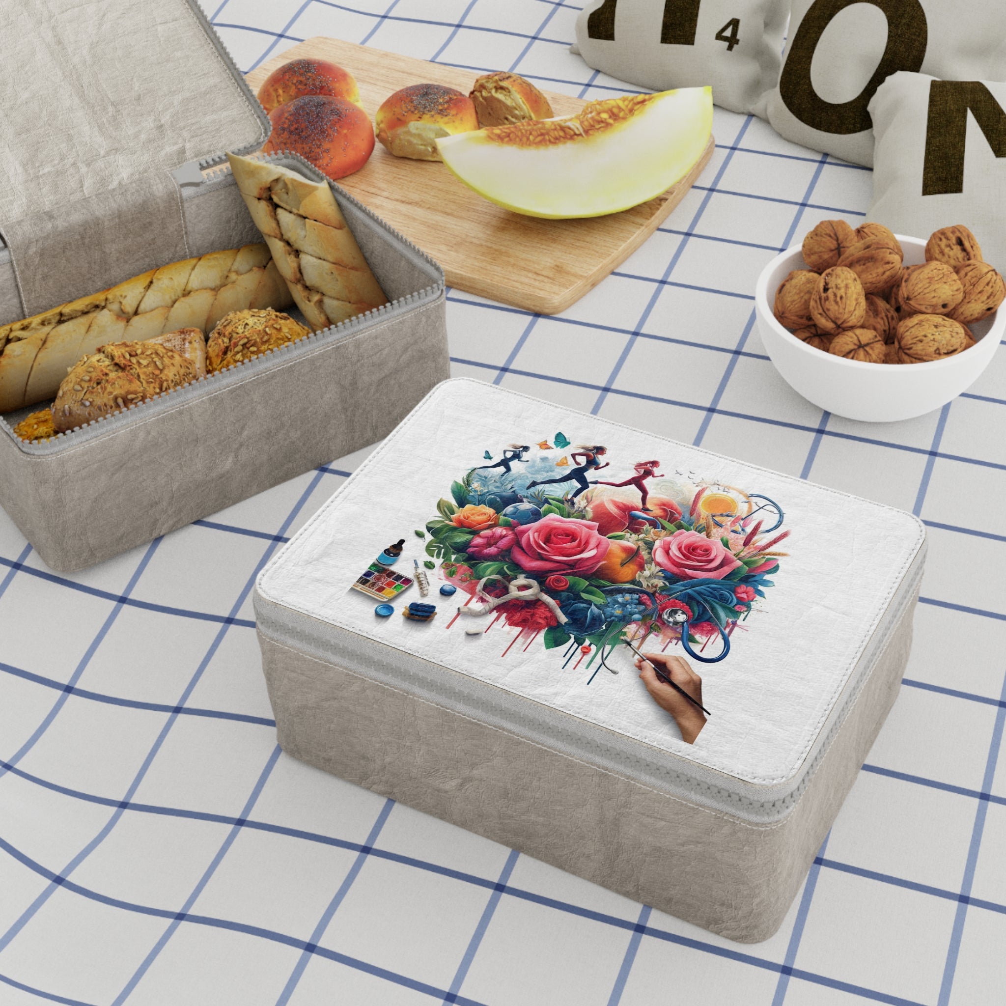 Floral Art Lunch Bag — Colorful Painted Roses & Creative Tools Design