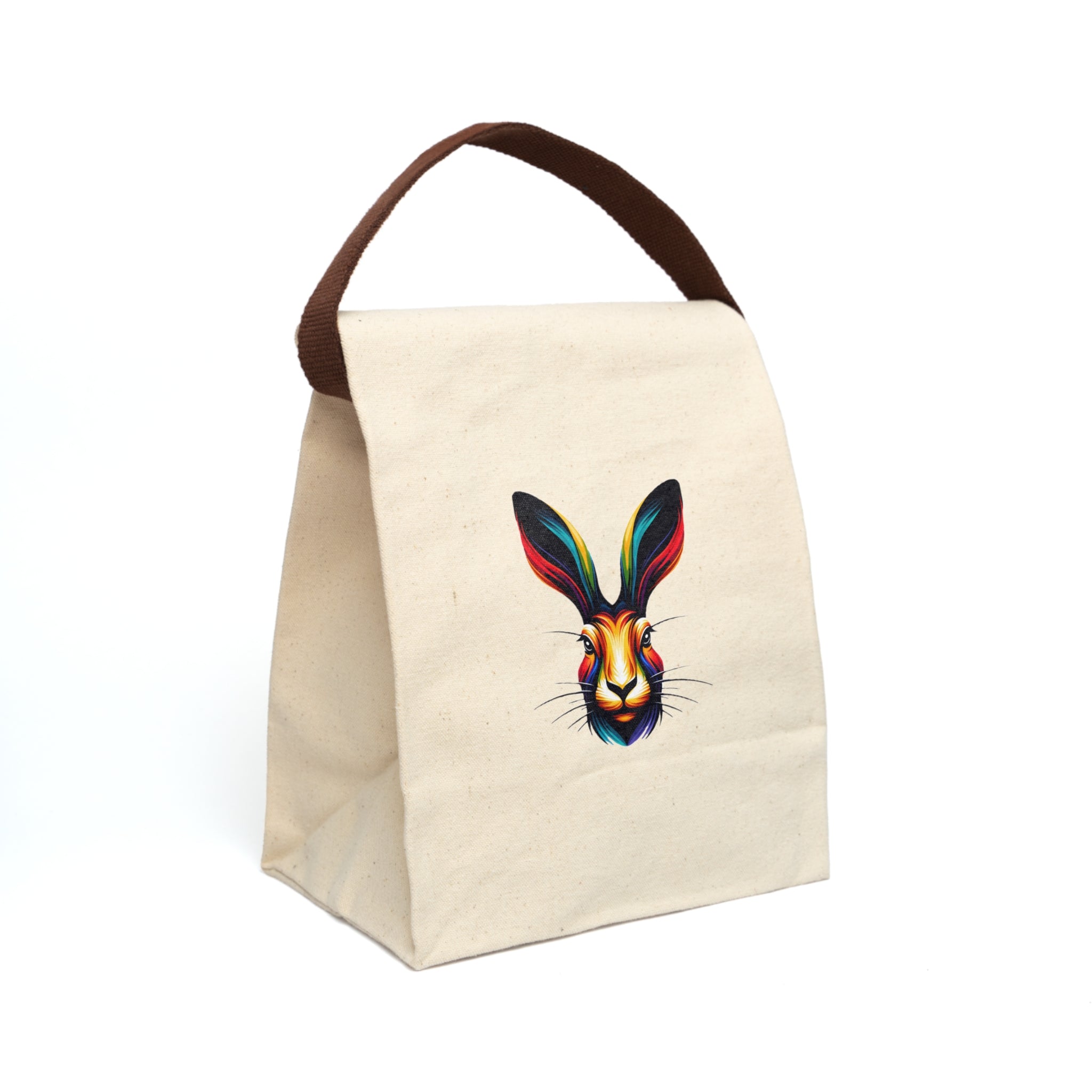 Canvas Lunch Bag — Colorful Hare Face Lunch Tote with Strap