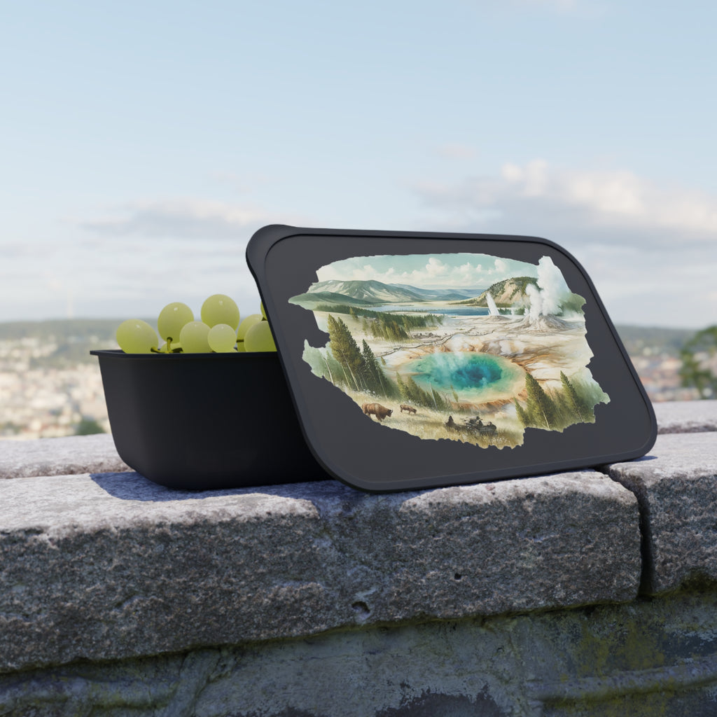 Yellowstone Landscape PLA Bento Box with Band & Utensils — Eco Friendly Lunch Container
