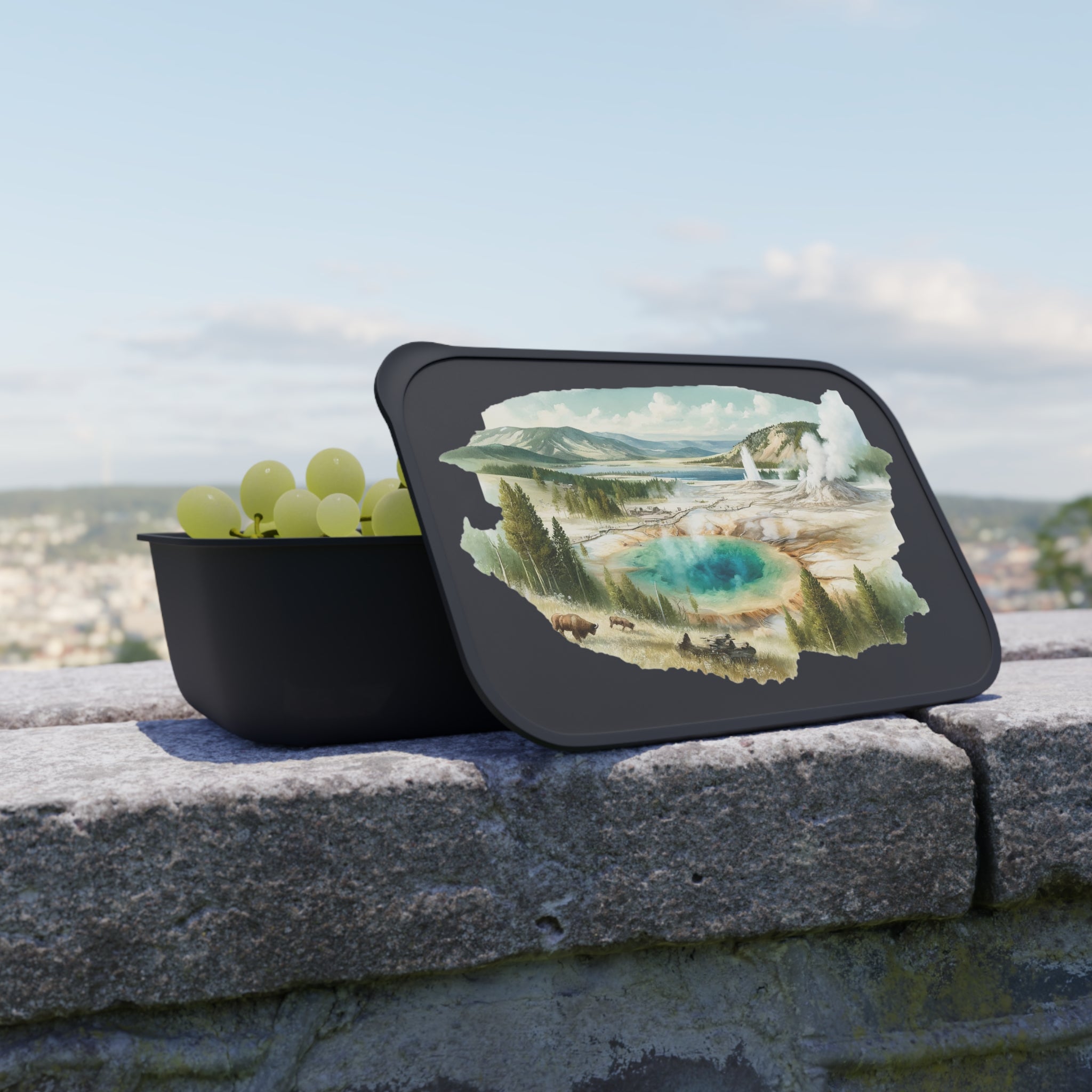 Yellowstone Landscape PLA Bento Box with Band & Utensils — Eco Friendly Lunch Container