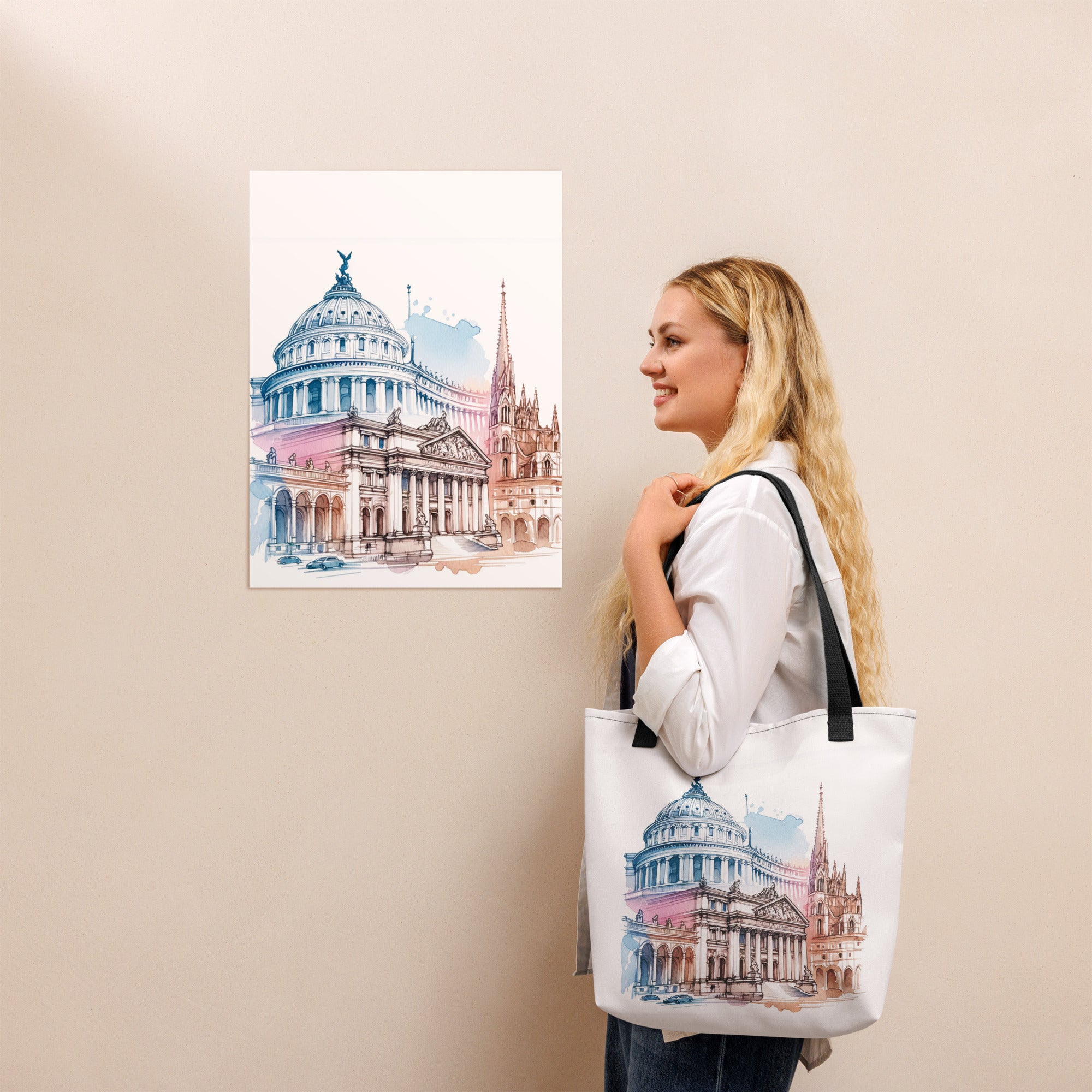 Minimalist Reusable Tote with Art Print | Eco Tote Bag - Presentyra