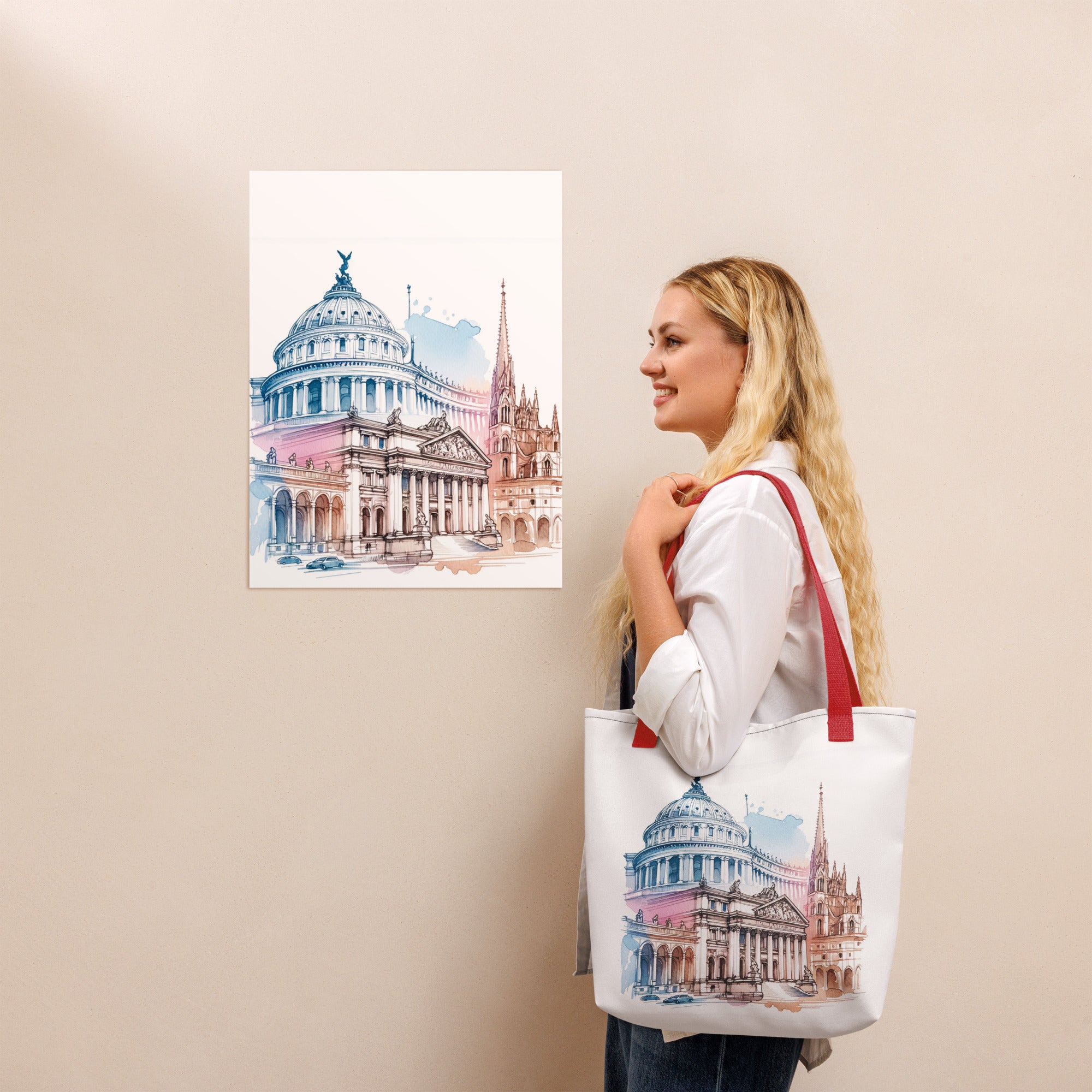 Minimalist Reusable Tote with Art Print | Eco Tote Bag - Presentyra
