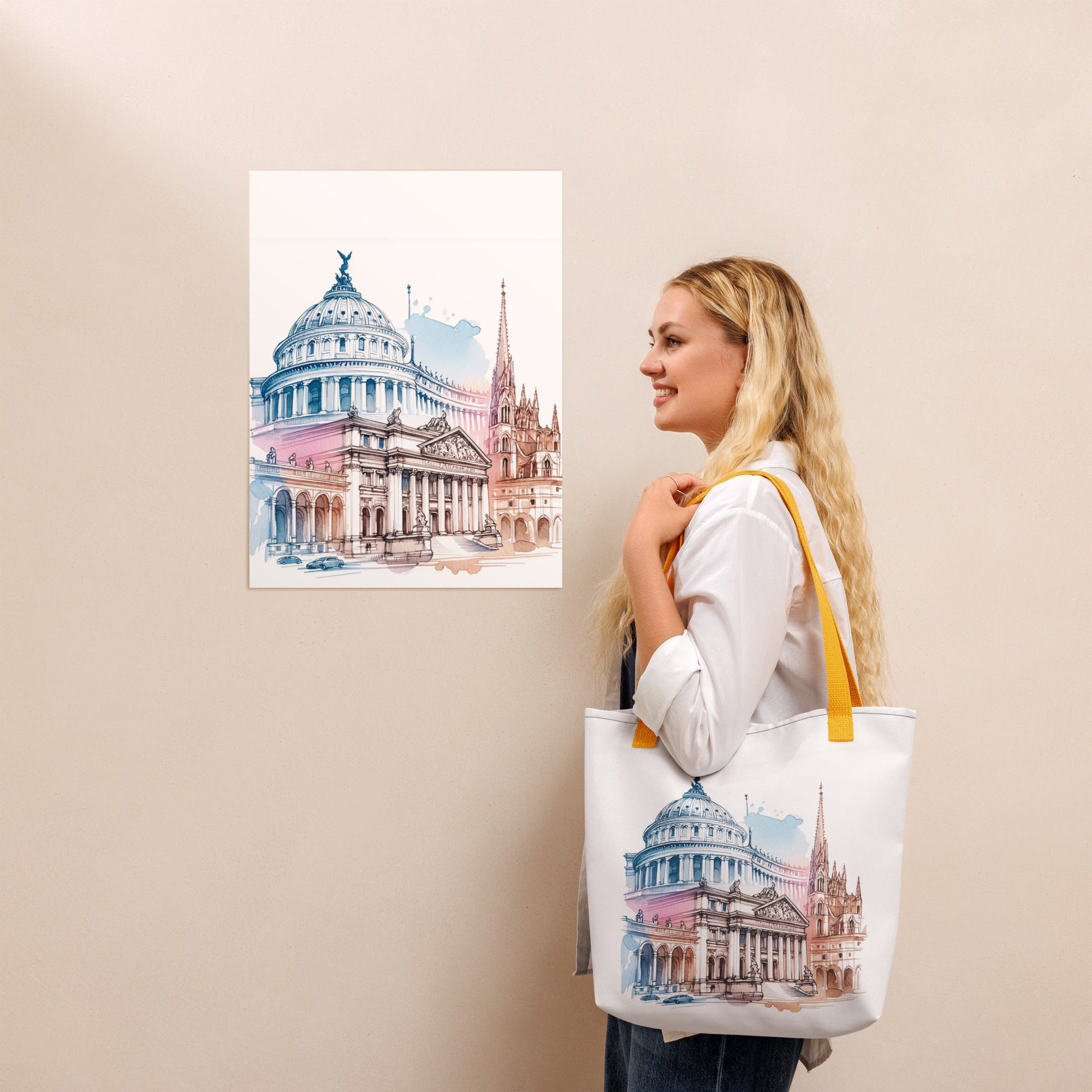 Minimalist Reusable Tote with Art Print | Eco Tote Bag - Presentyra
