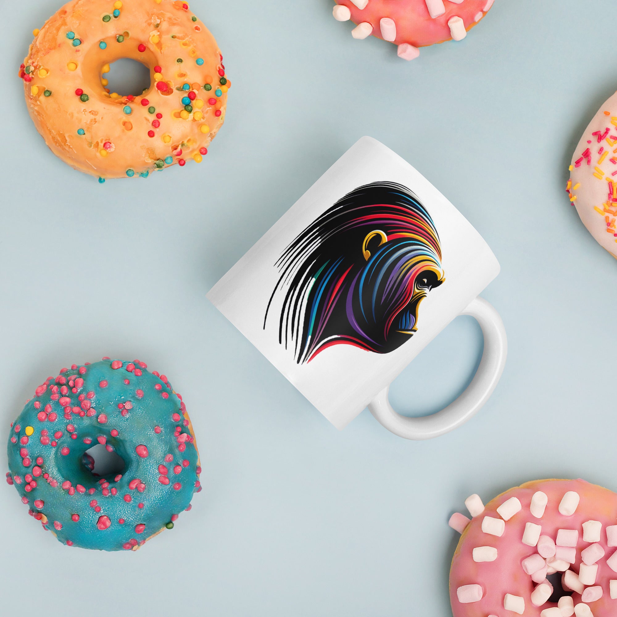 Geometric Pattern Artwork Mug, White Glossy Ceramic Cup for Office Desk - Presentyra