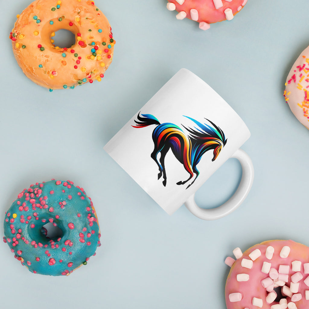 Abstract Art Print Mug, White Glossy Ceramic Cup for Hot Drinks - Presentyra