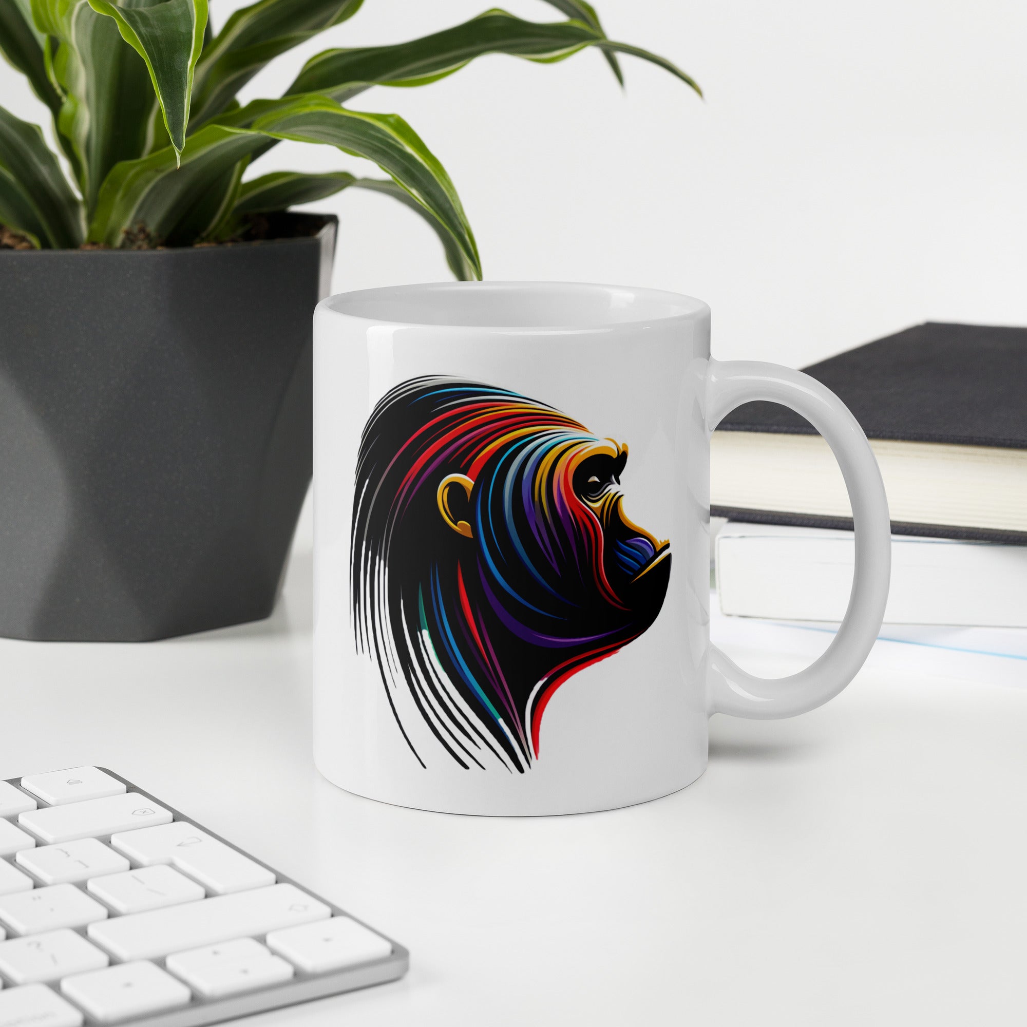 Geometric Pattern Artwork Mug, White Glossy Ceramic Cup for Office Desk - Presentyra