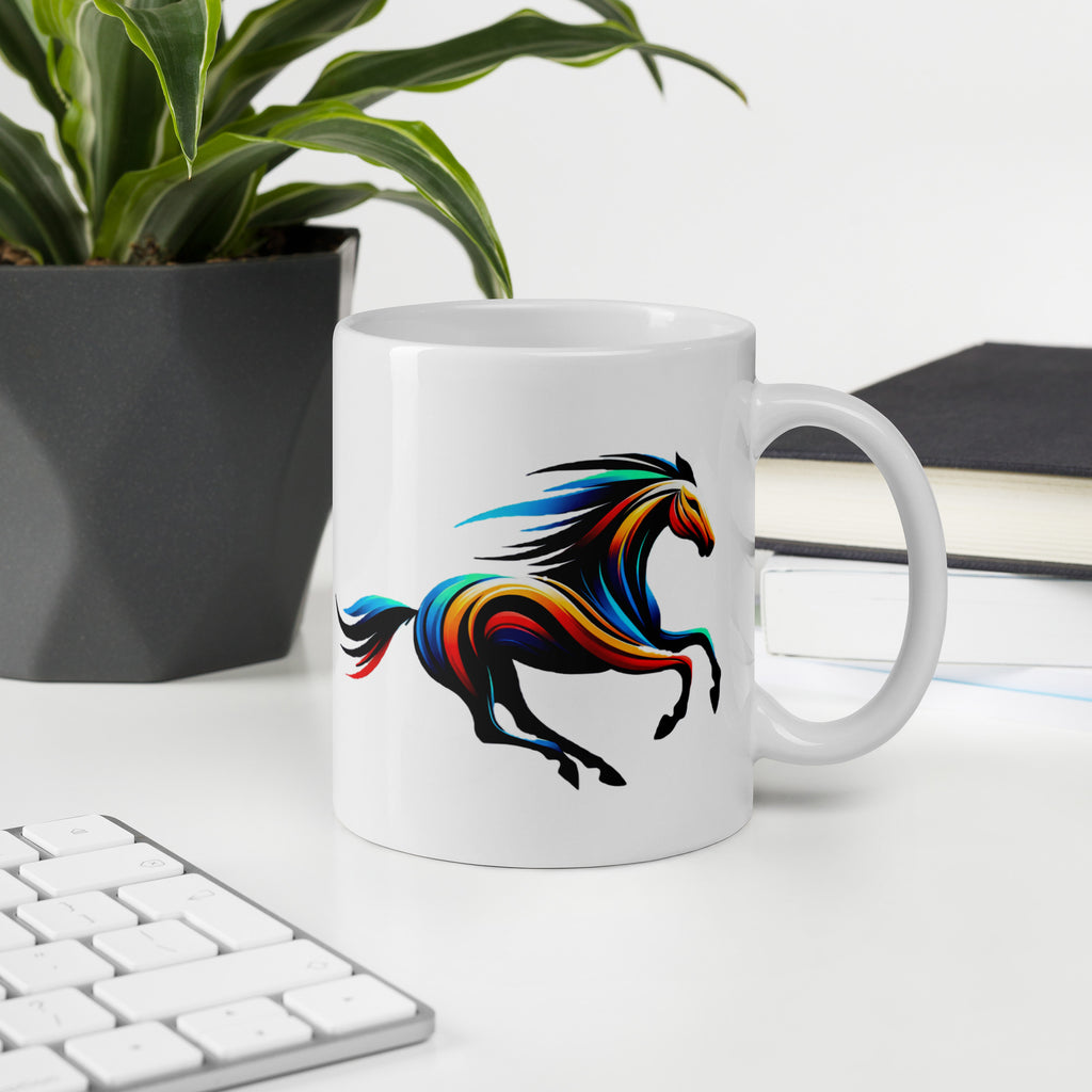 Abstract Art Print Mug, White Glossy Ceramic Cup for Hot Drinks - Presentyra