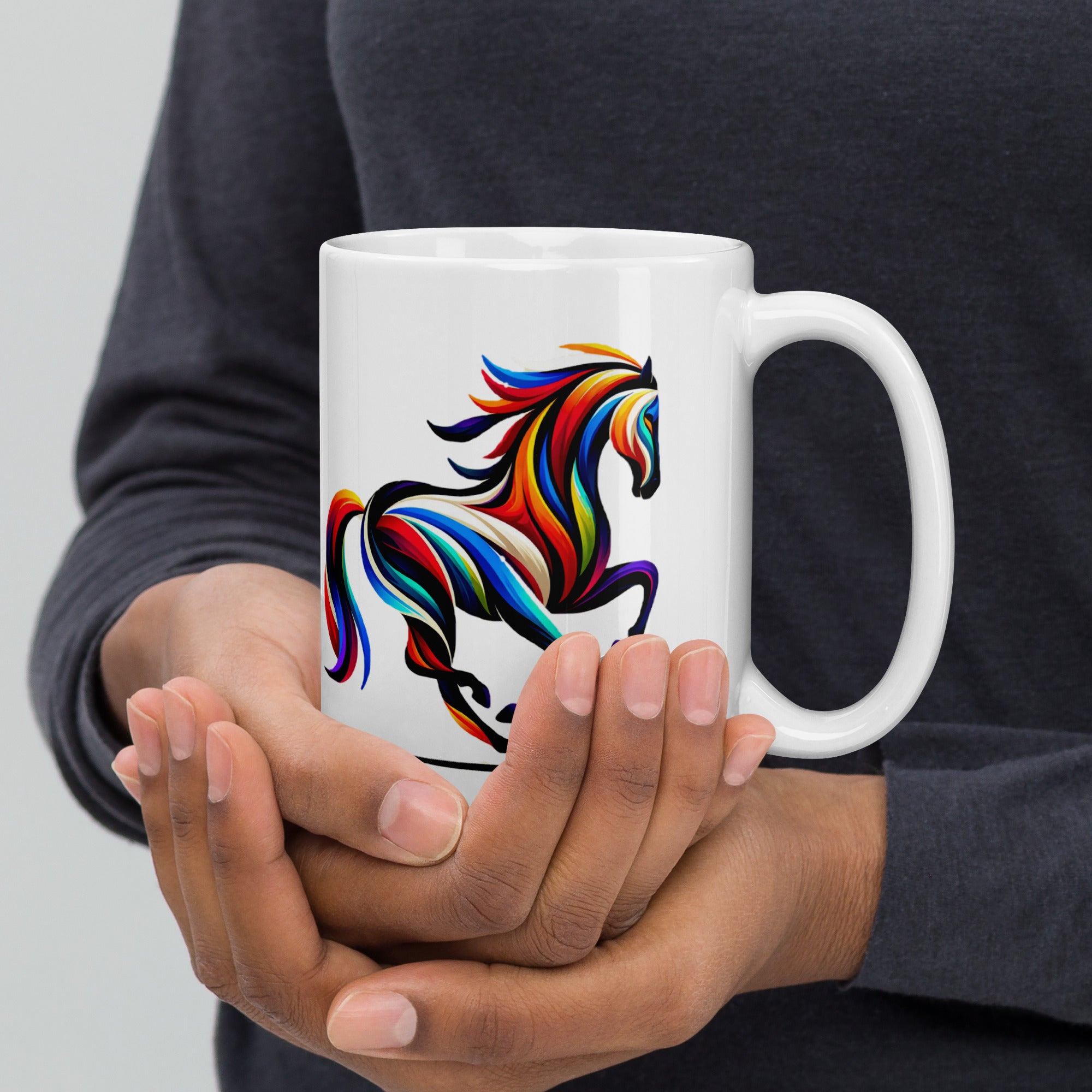 Contemporary Illustration Mug, White Glossy Ceramic Cup for Daily Coffee - Presentyra