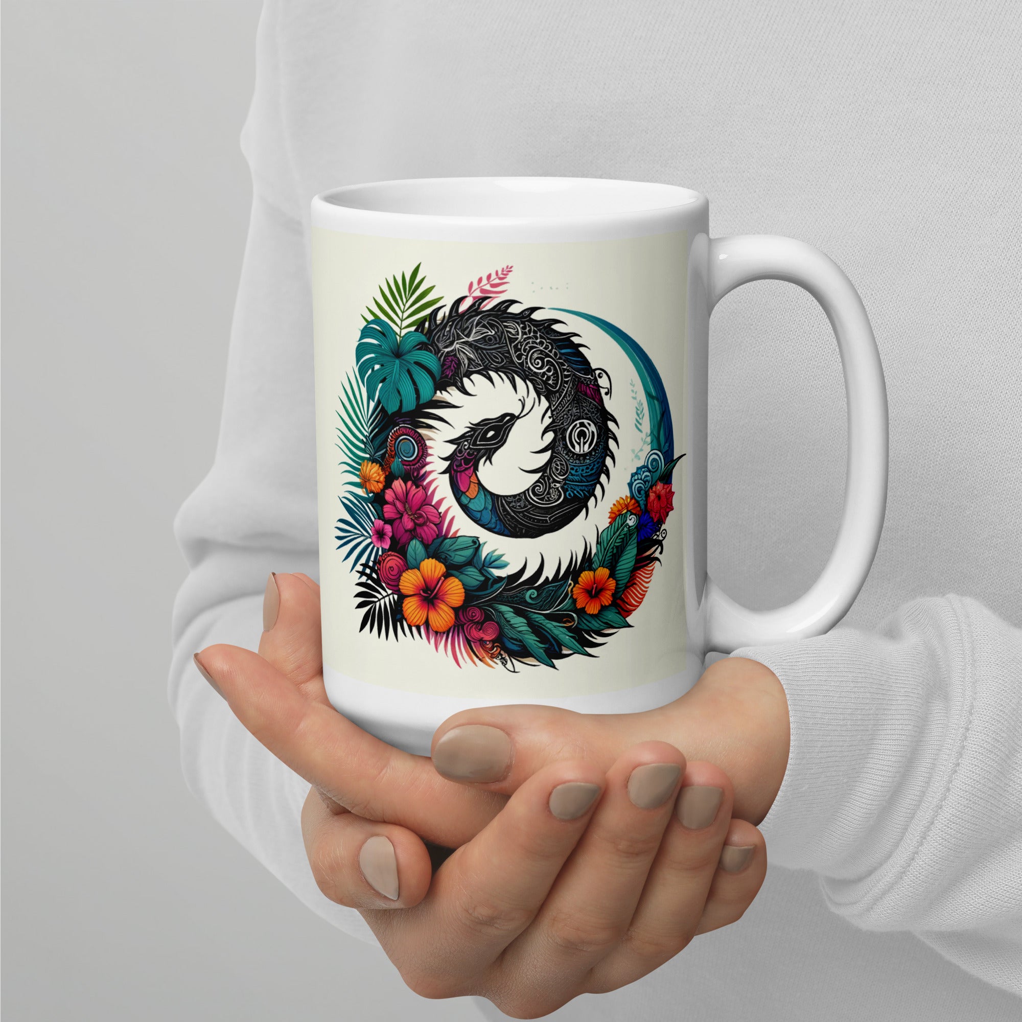 Creative Print Drinkware, White Glossy Ceramic Mug for Hot Drinks - Presentyra