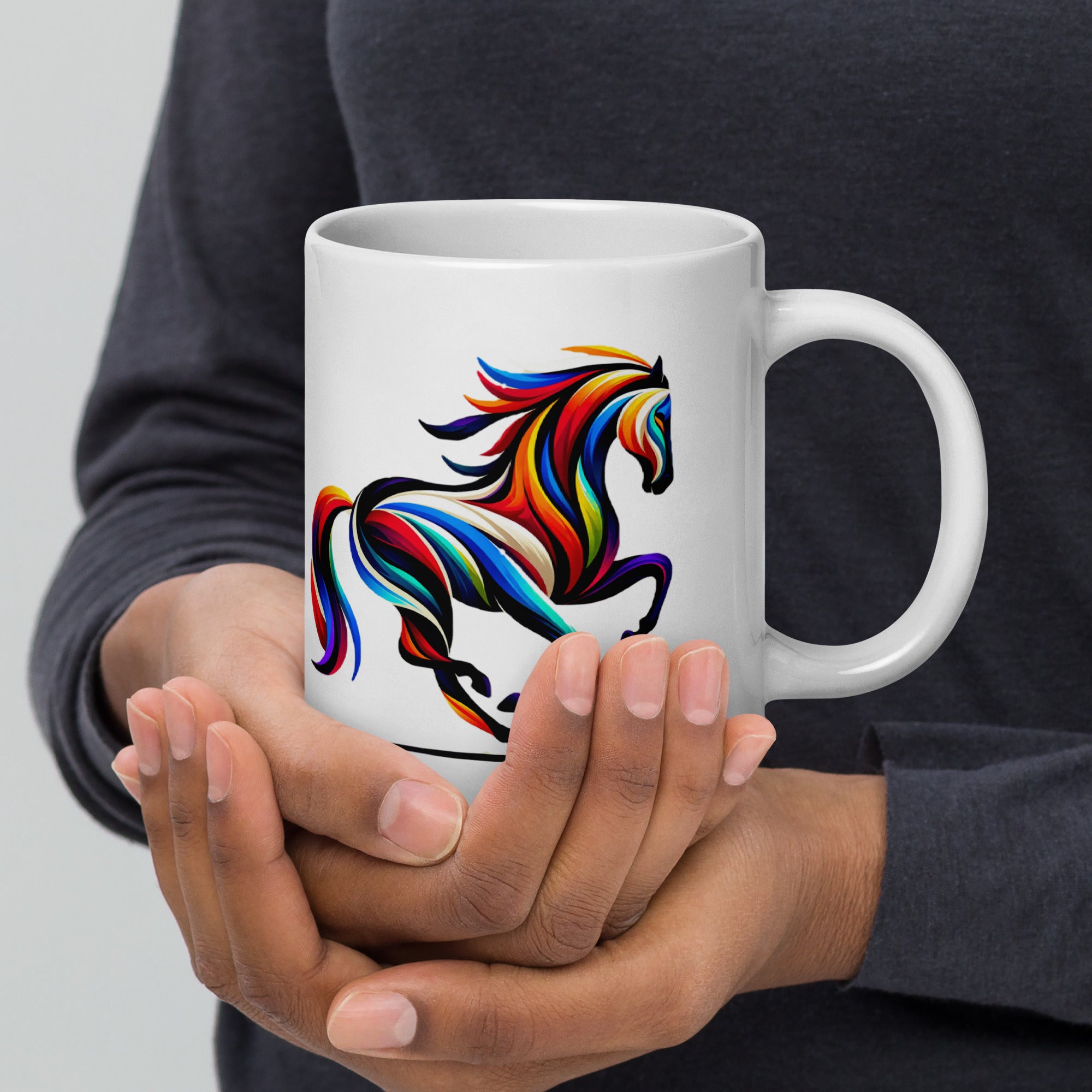Contemporary Illustration Mug, White Glossy Ceramic Cup for Daily Coffee - Presentyra