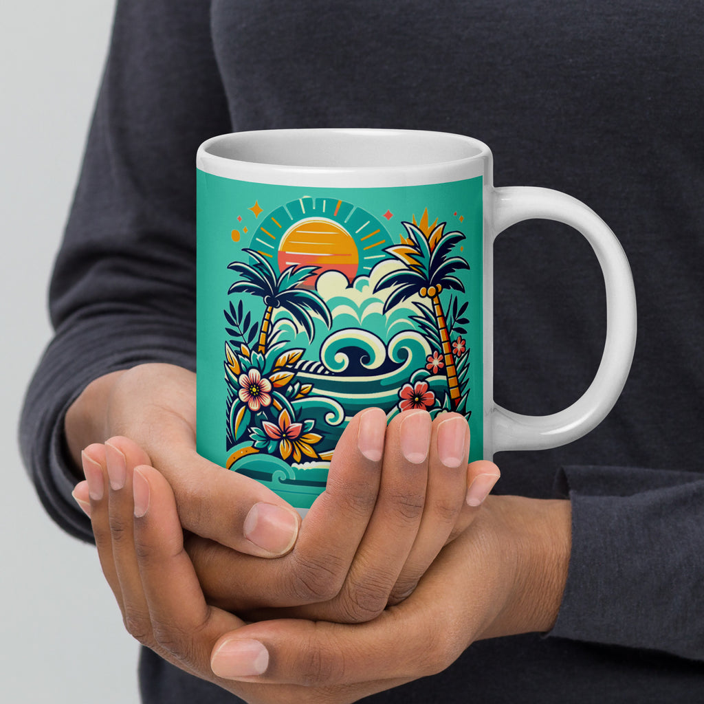 Creative Art Print Drinkware, White Glossy Ceramic Mug for Coffee Lovers - Presentyra