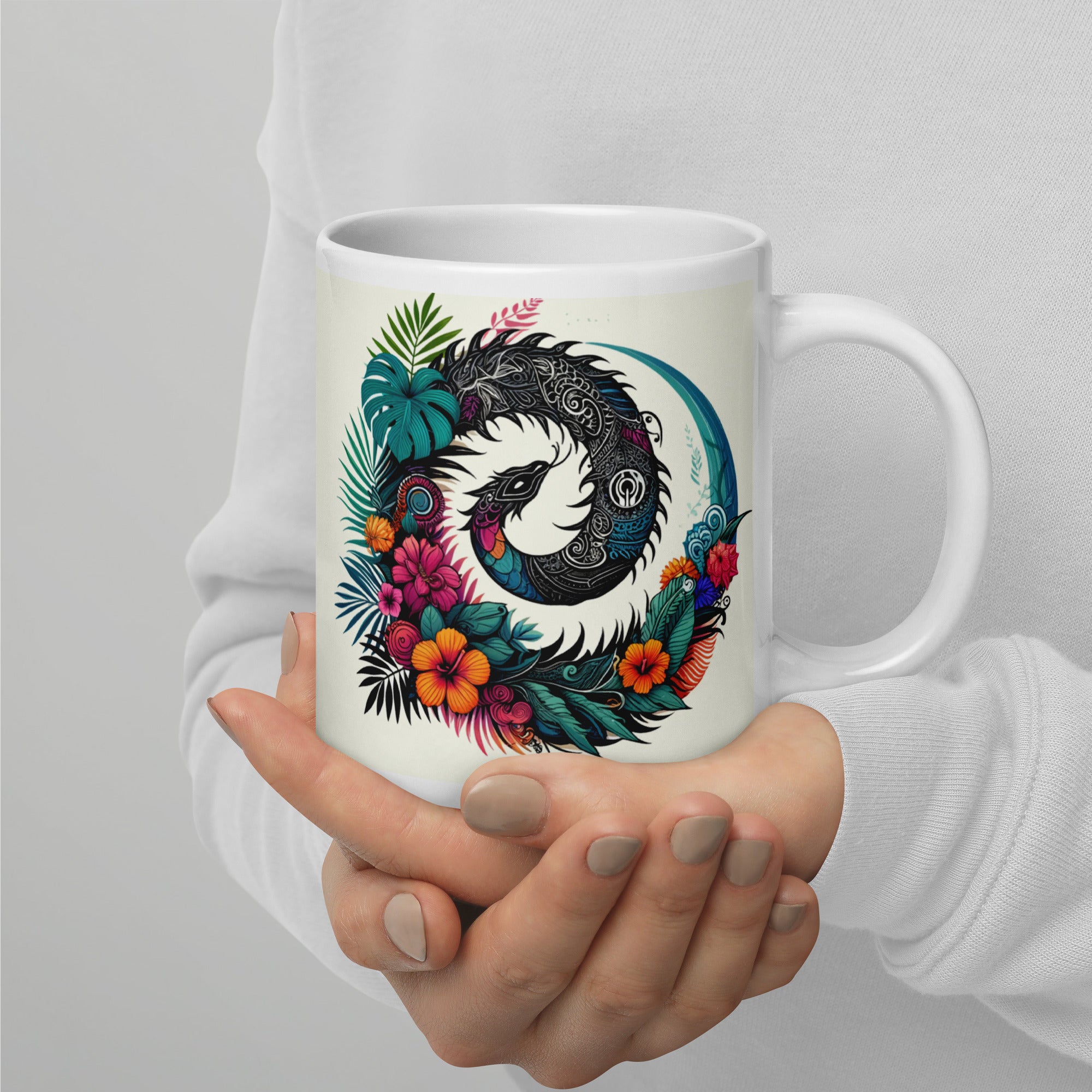 Creative Print Drinkware, White Glossy Ceramic Mug for Hot Drinks - Presentyra